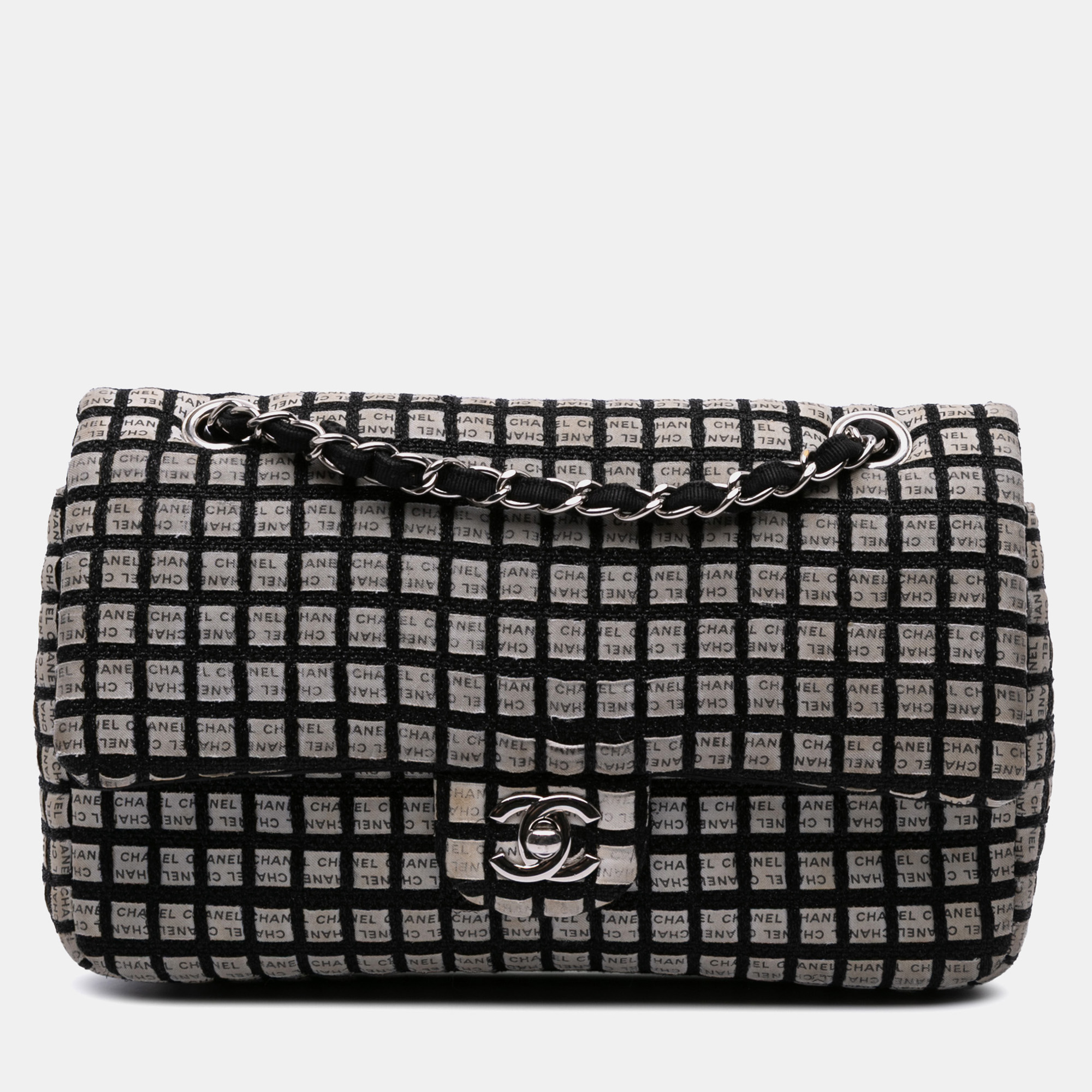 

Chanel Black/White Medium Classic Ribbon Tweed Double Flap
