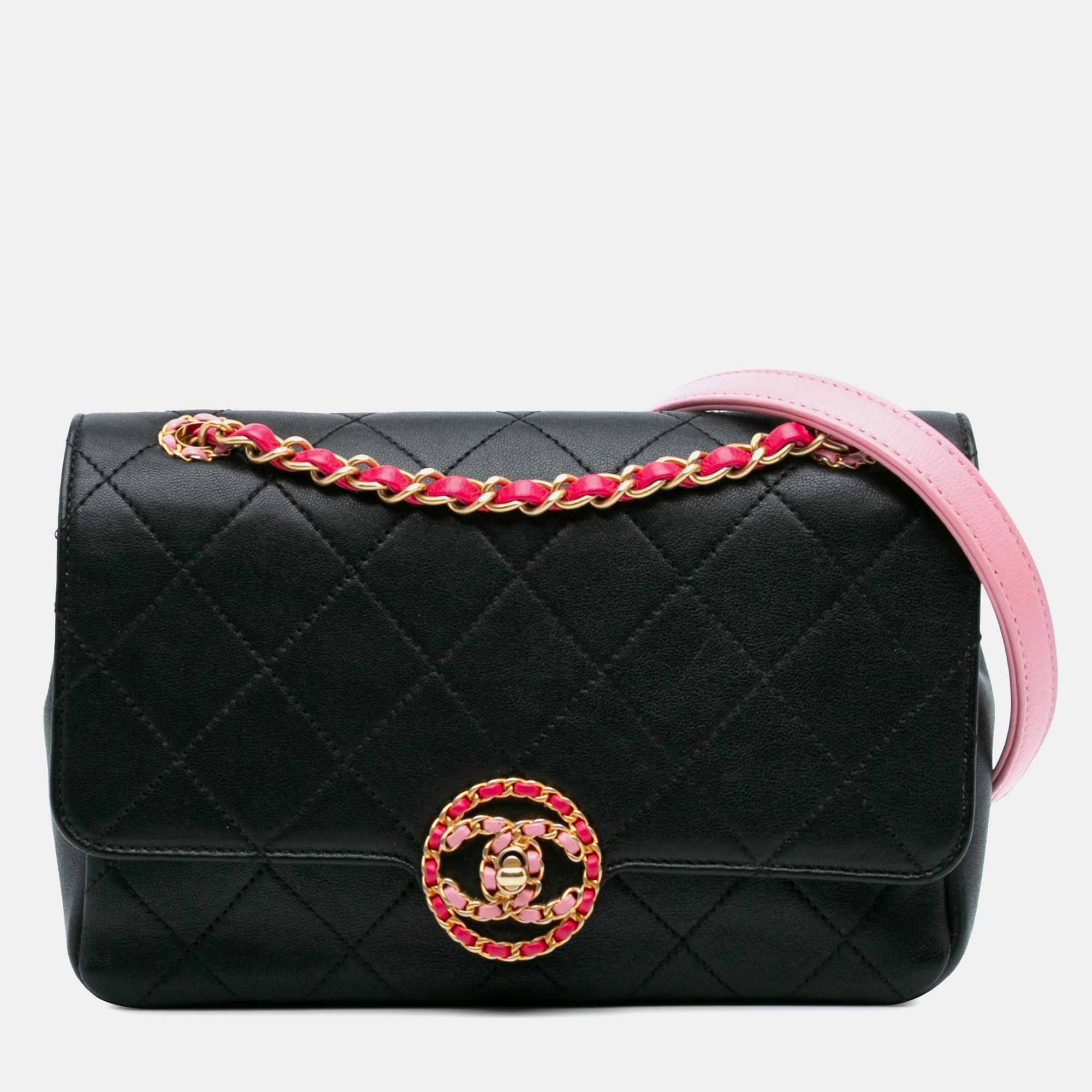 

Chanel Black/Pink Quilted Calfskin CC Chain Logo Crossbody