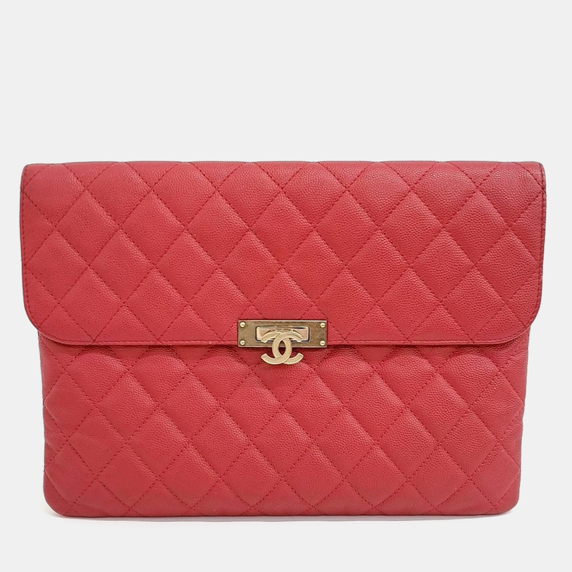

Chanel Red Caviar Leather Flap Clutch New Medium