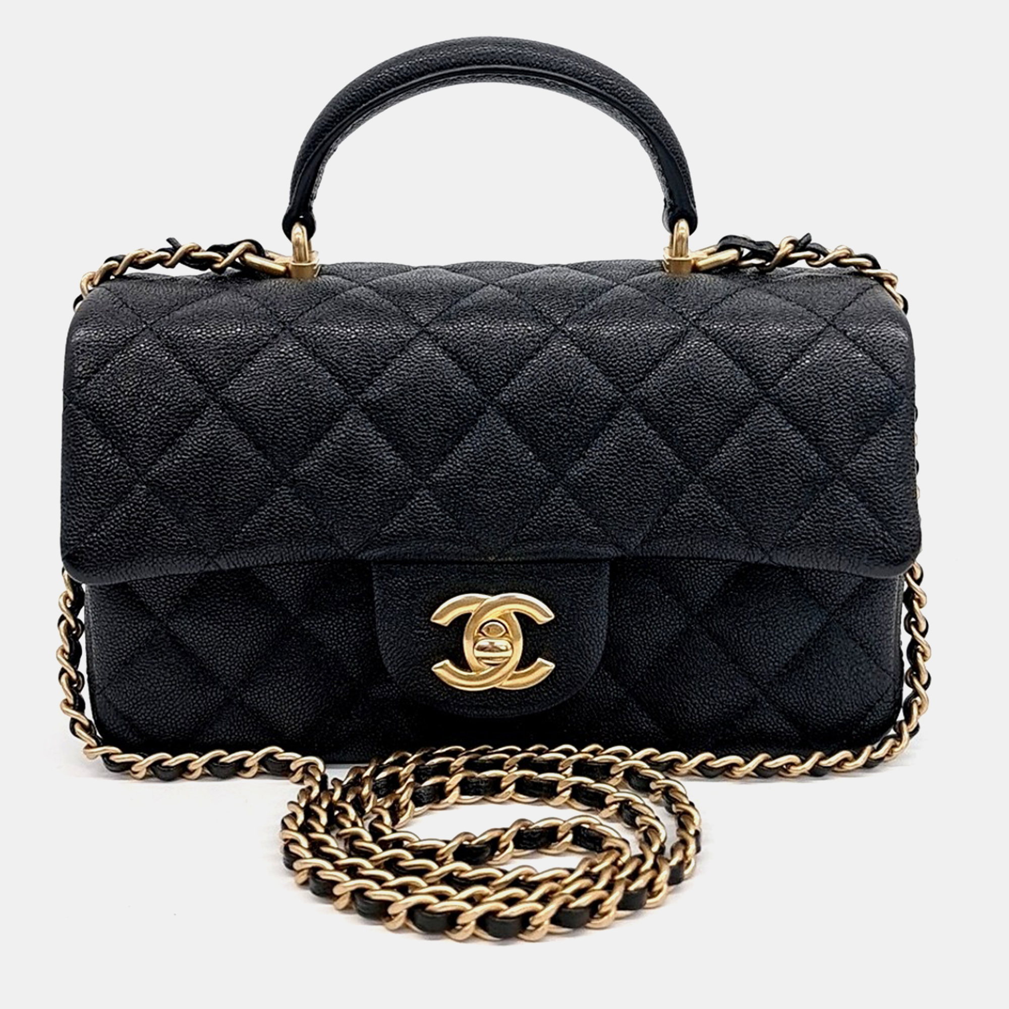 

Chanel Black Leather Caviar Top Handle New Mini Crossbody Bag
