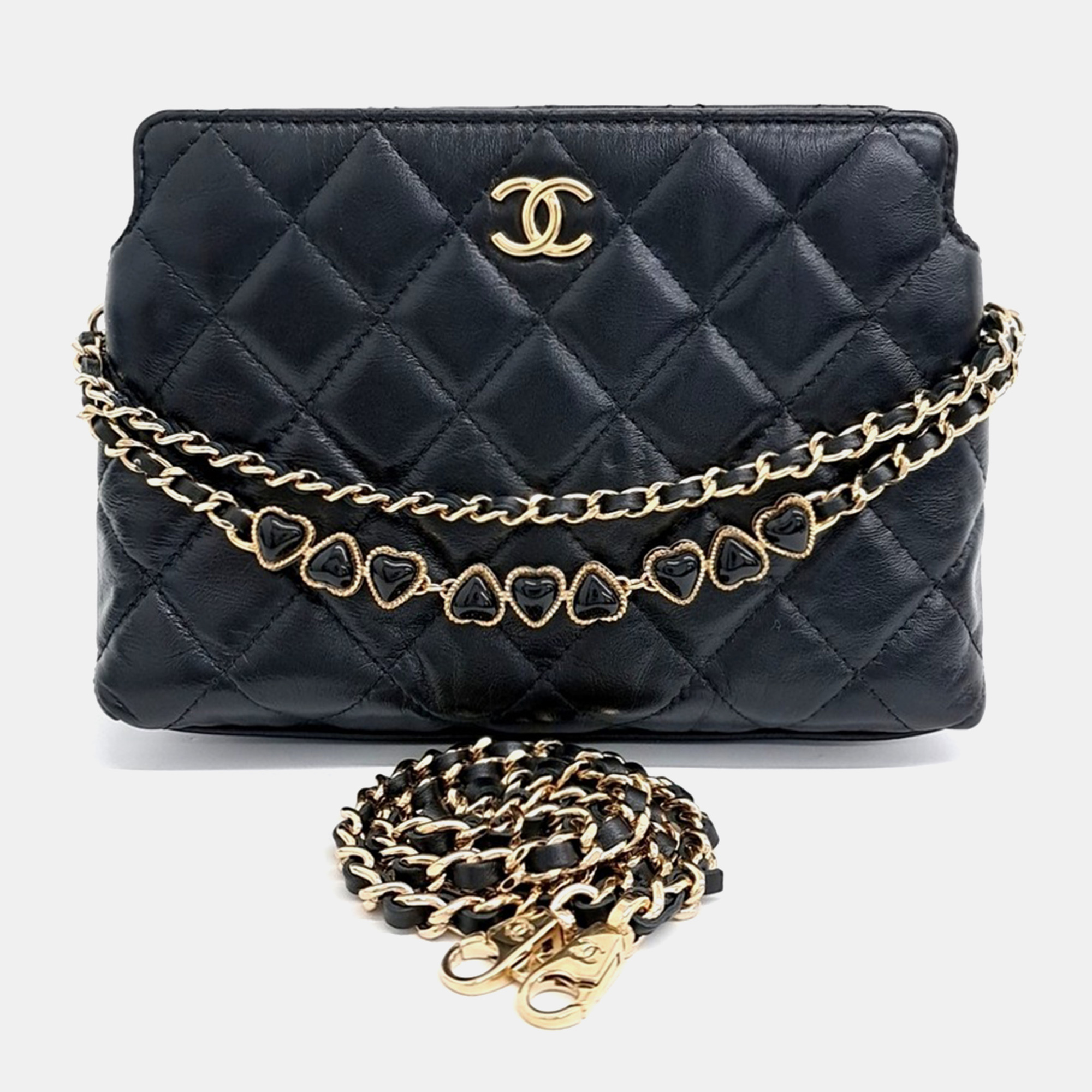 

heart chain shoulder bag, Black