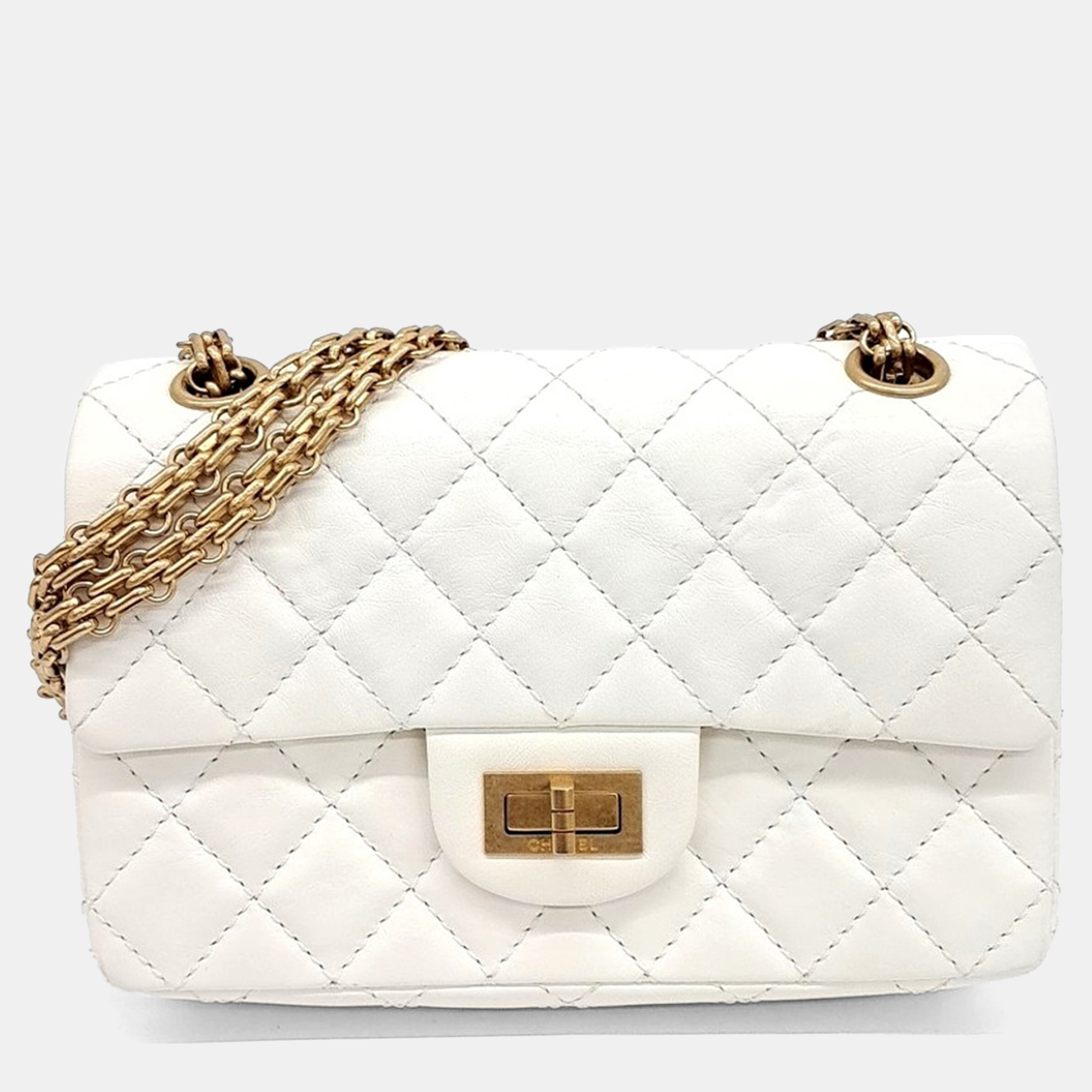 

Chanel White Leather Vintage 2.55 New Mini 20