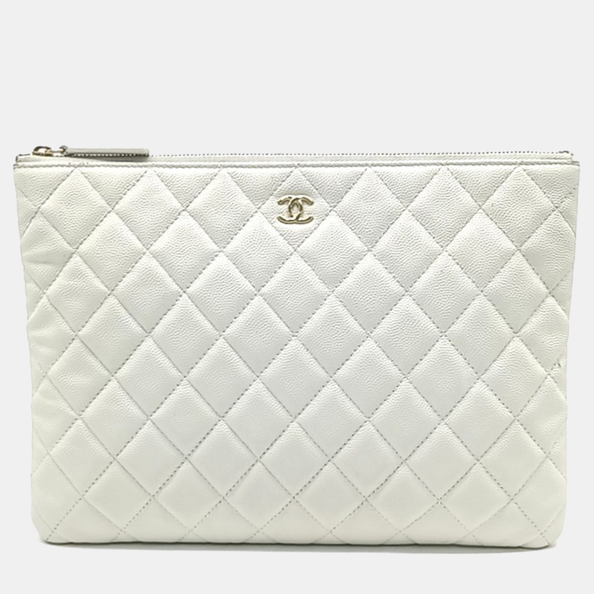 

Chanel White Leather Caviar Clutch New Medium