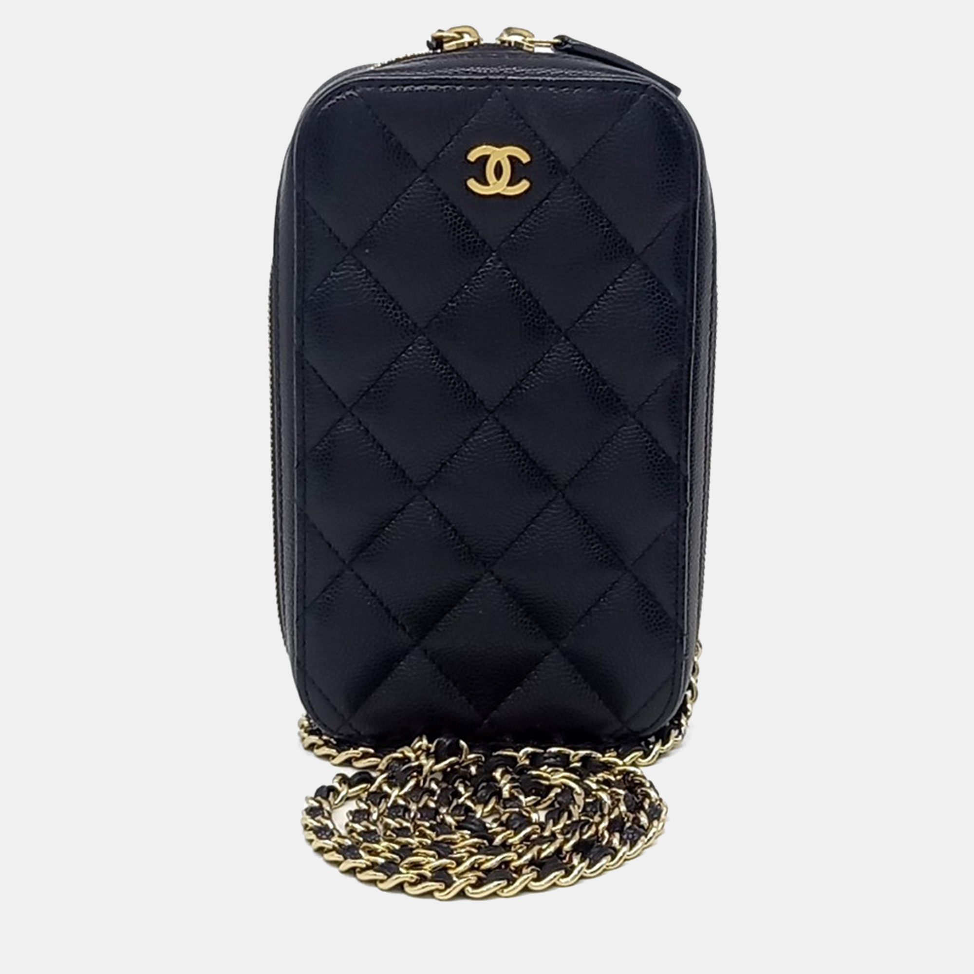 

Chanel Black Leather Caviar Chain Phone Holder Crossbody Bag