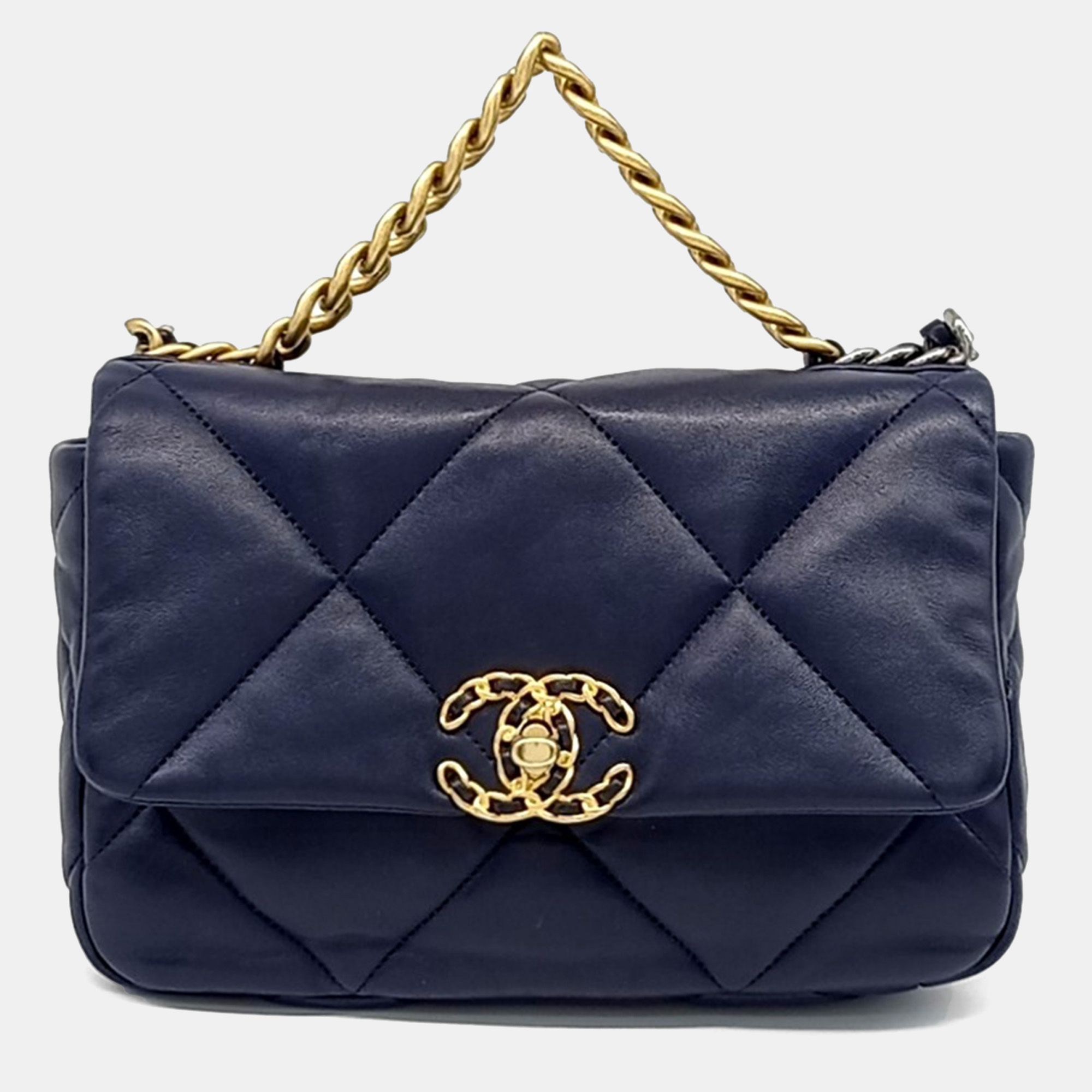 

Chanel Navy Blue Leather 19 Small Flap Bag