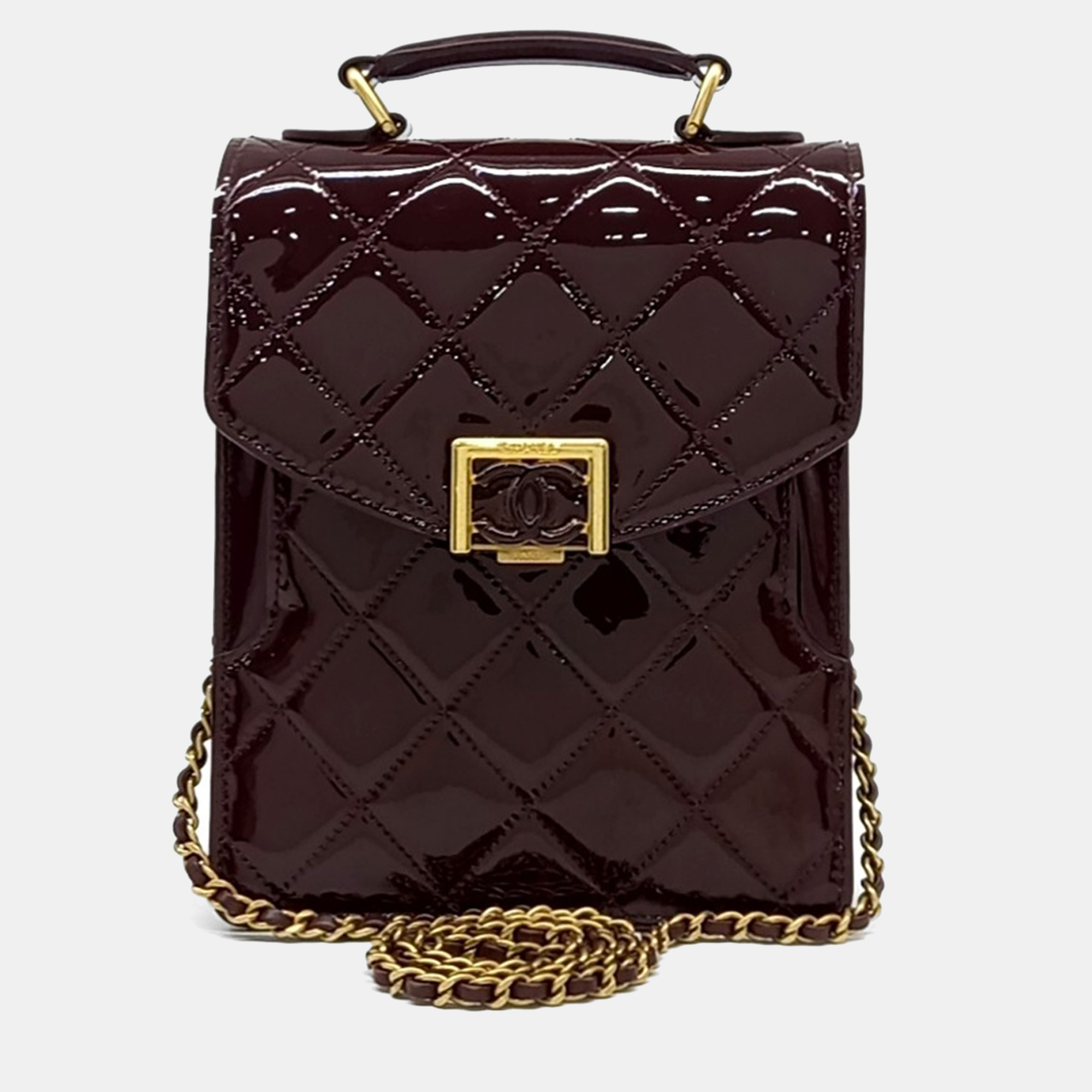 

Chanel Burgundy Patent Leather Top Handle Crossbody Bag