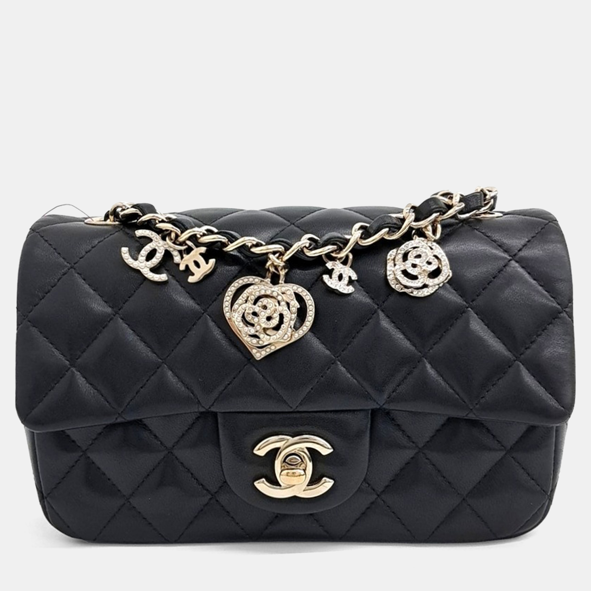 

Chanel Black Lambskin Leather New Mini Charm Bag