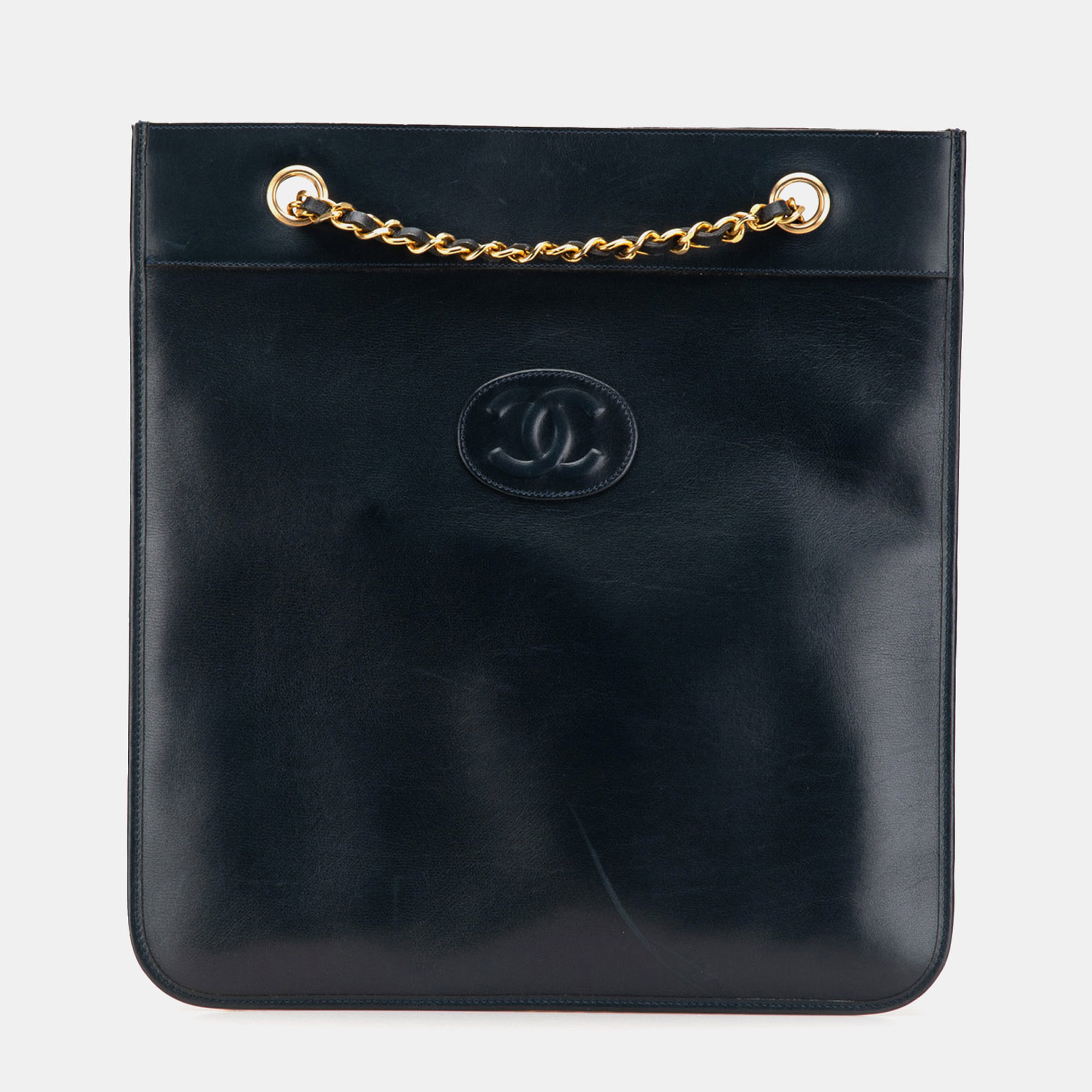 

Chanel Navy Blue CC Lambskin Flat Chain Tote