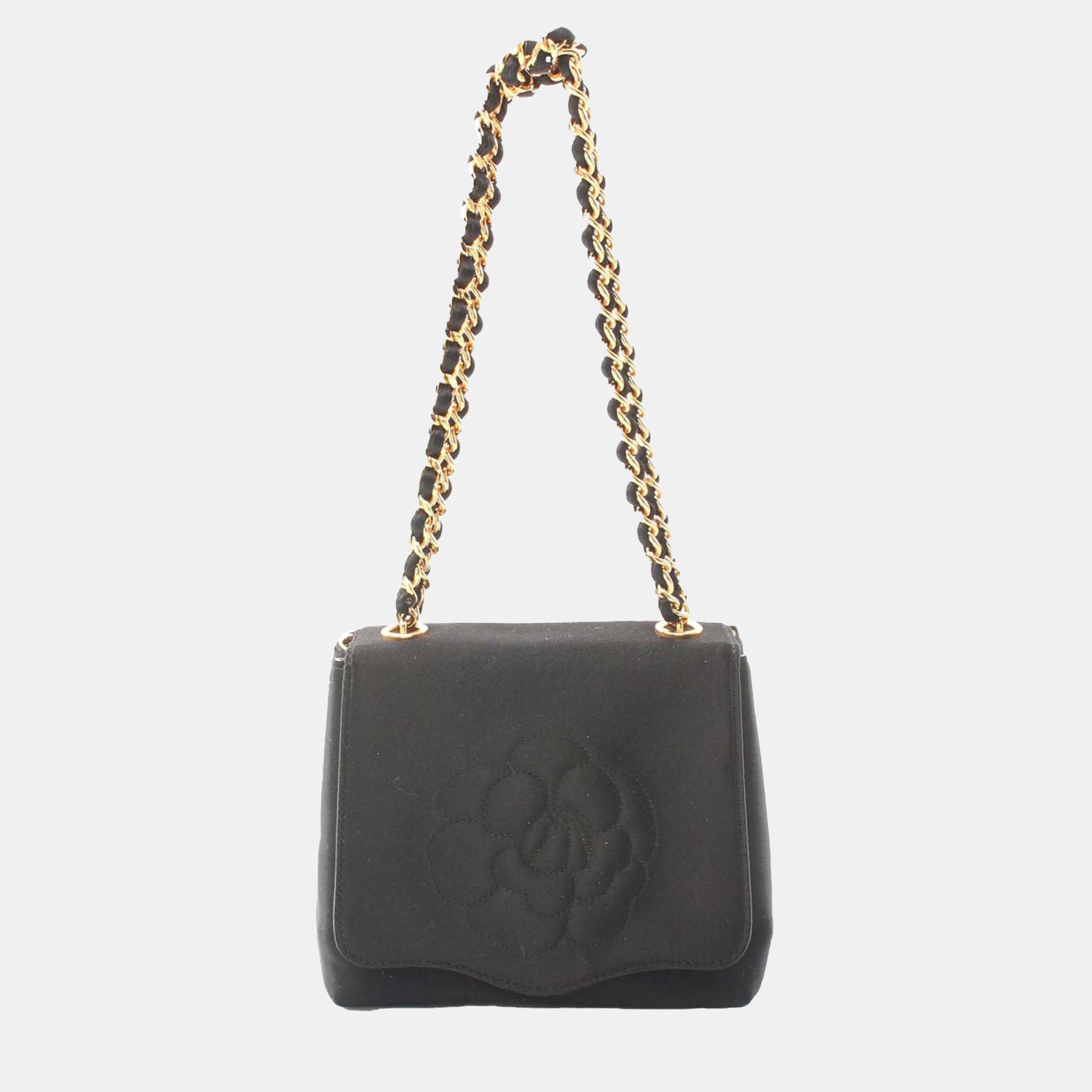 

Chanel Black Satin Camelia Shoulder Bag