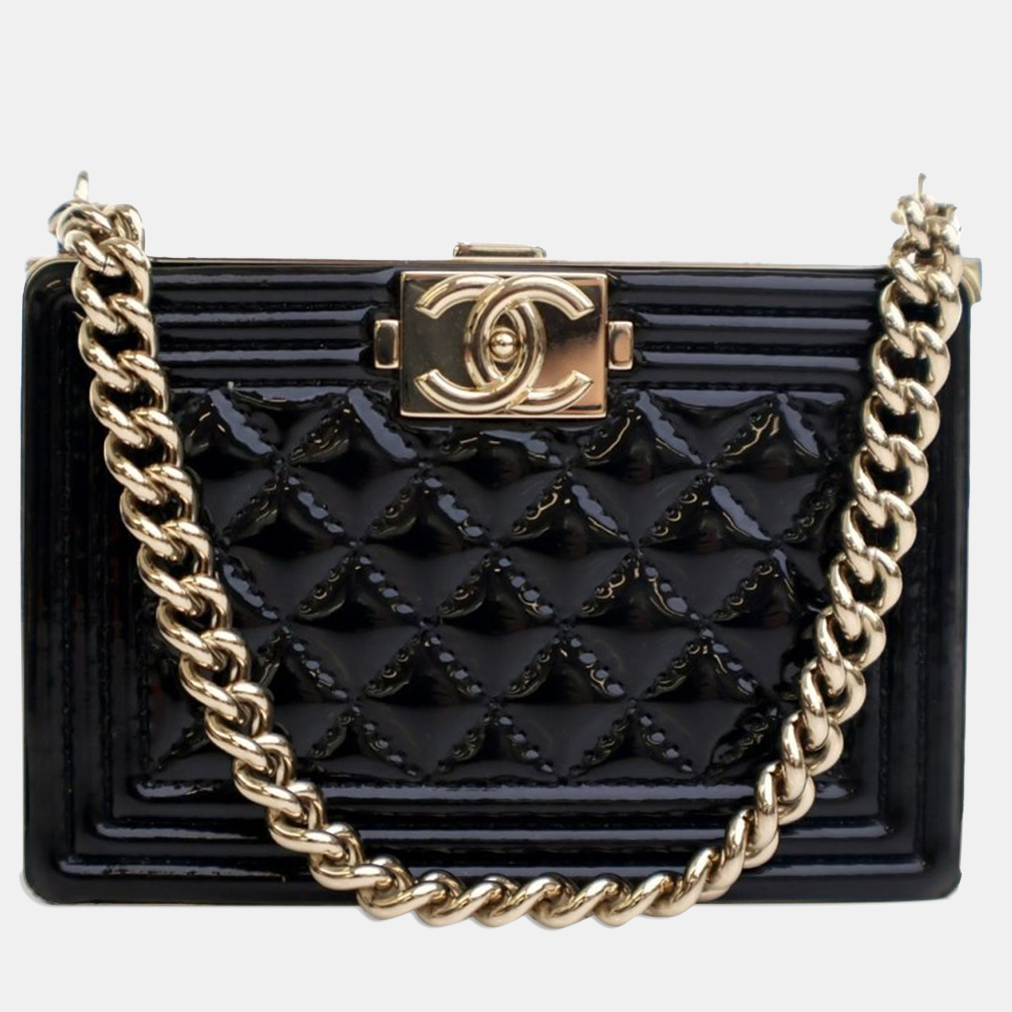 

Chanel Black Patent Calfskin Boy Clutch with Chain