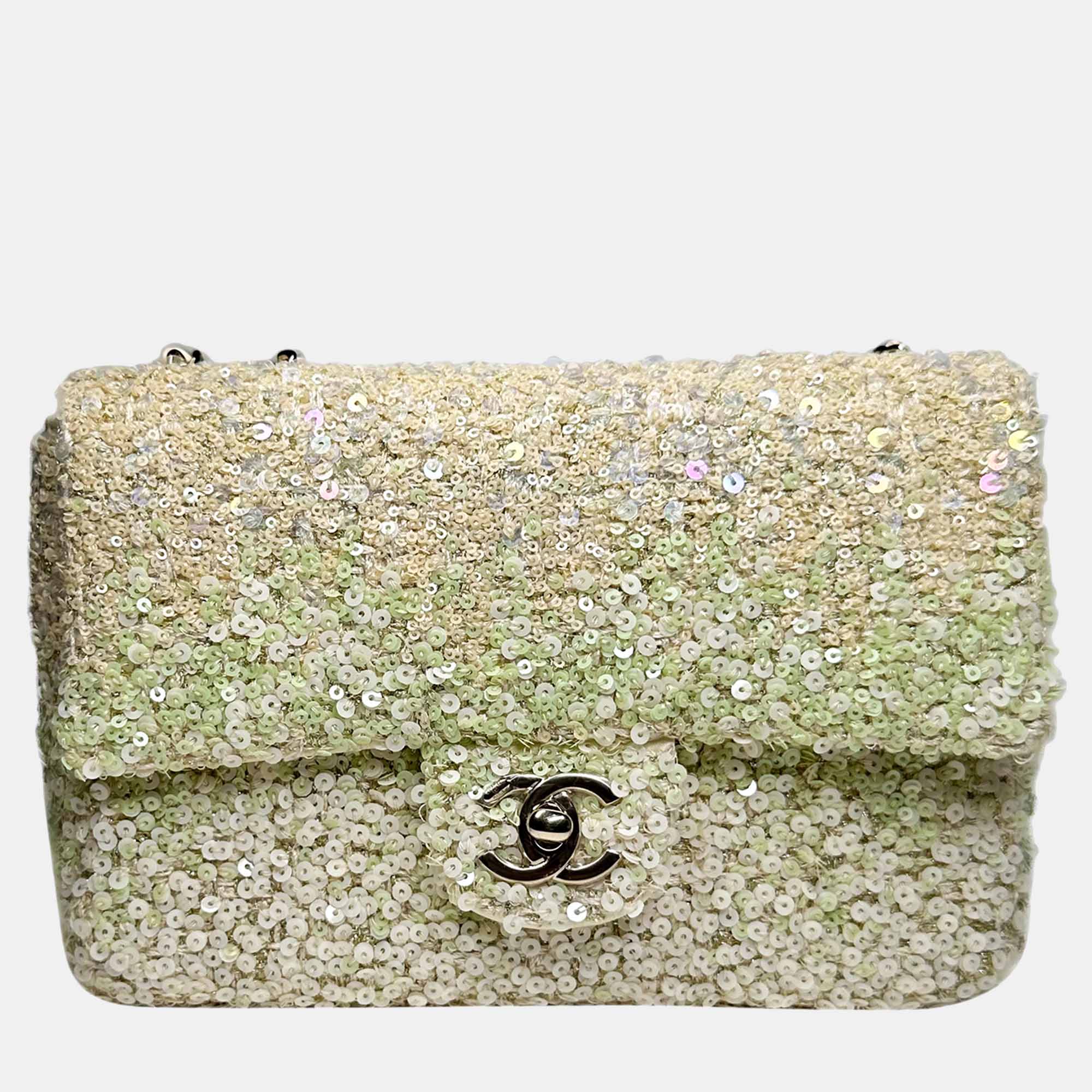 

Chanel Mini Rectangle Sequin Flap Bag SS23, Cream