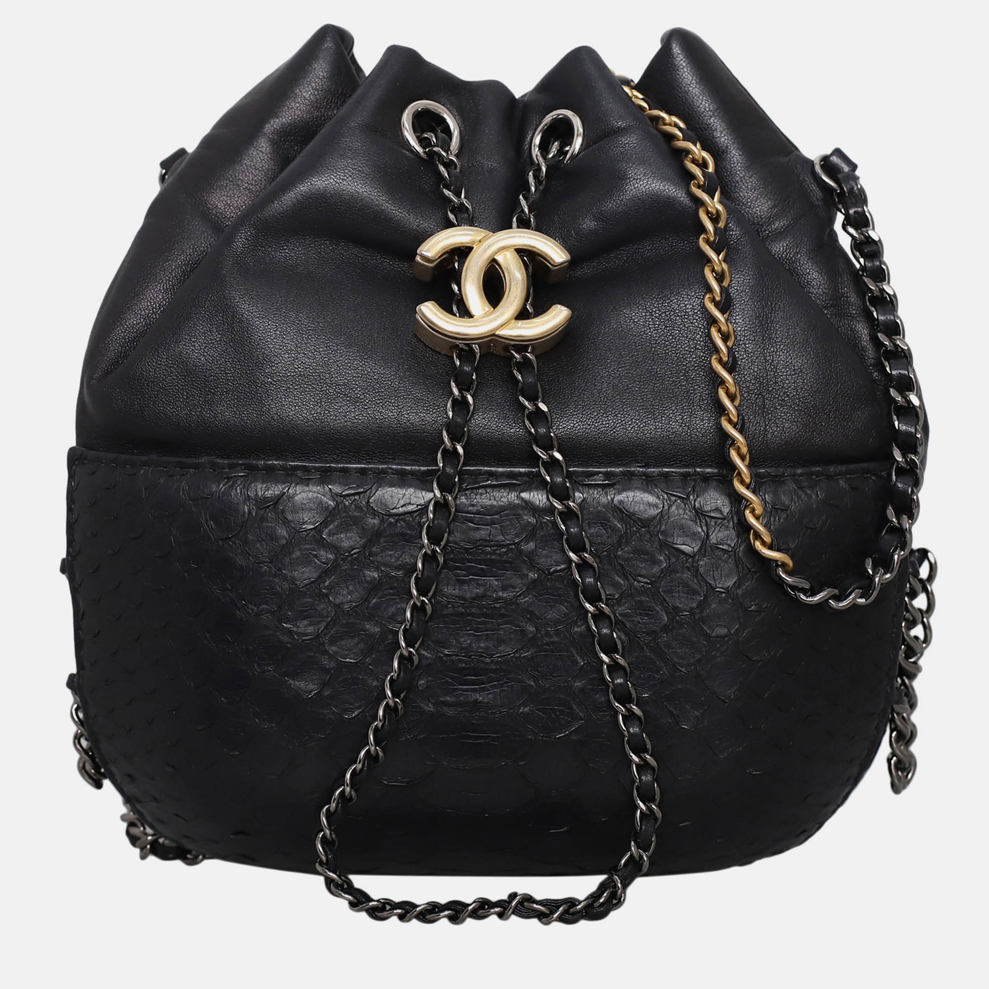 

Chanel Black Pyhton & Calfskin Leather Small Gabrielle Drawstring Bag