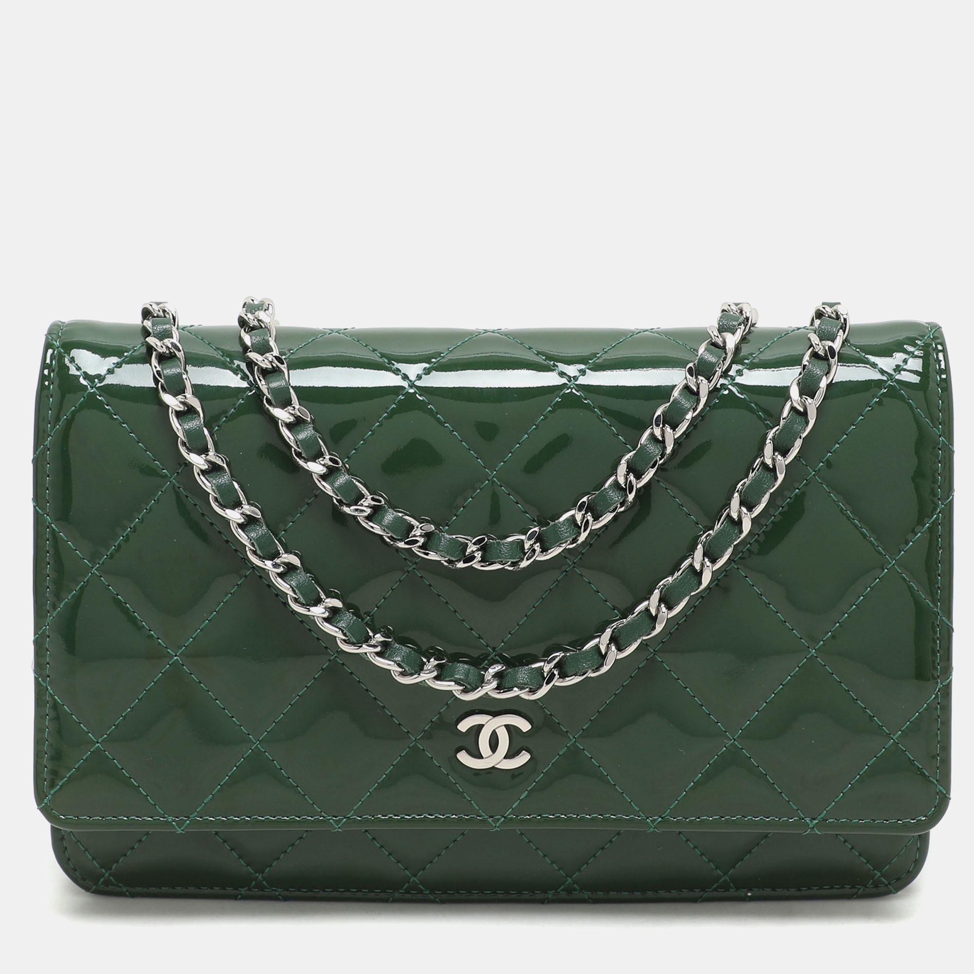 

Chanel Green Quilted Patent Leather CC Wallet On Chain