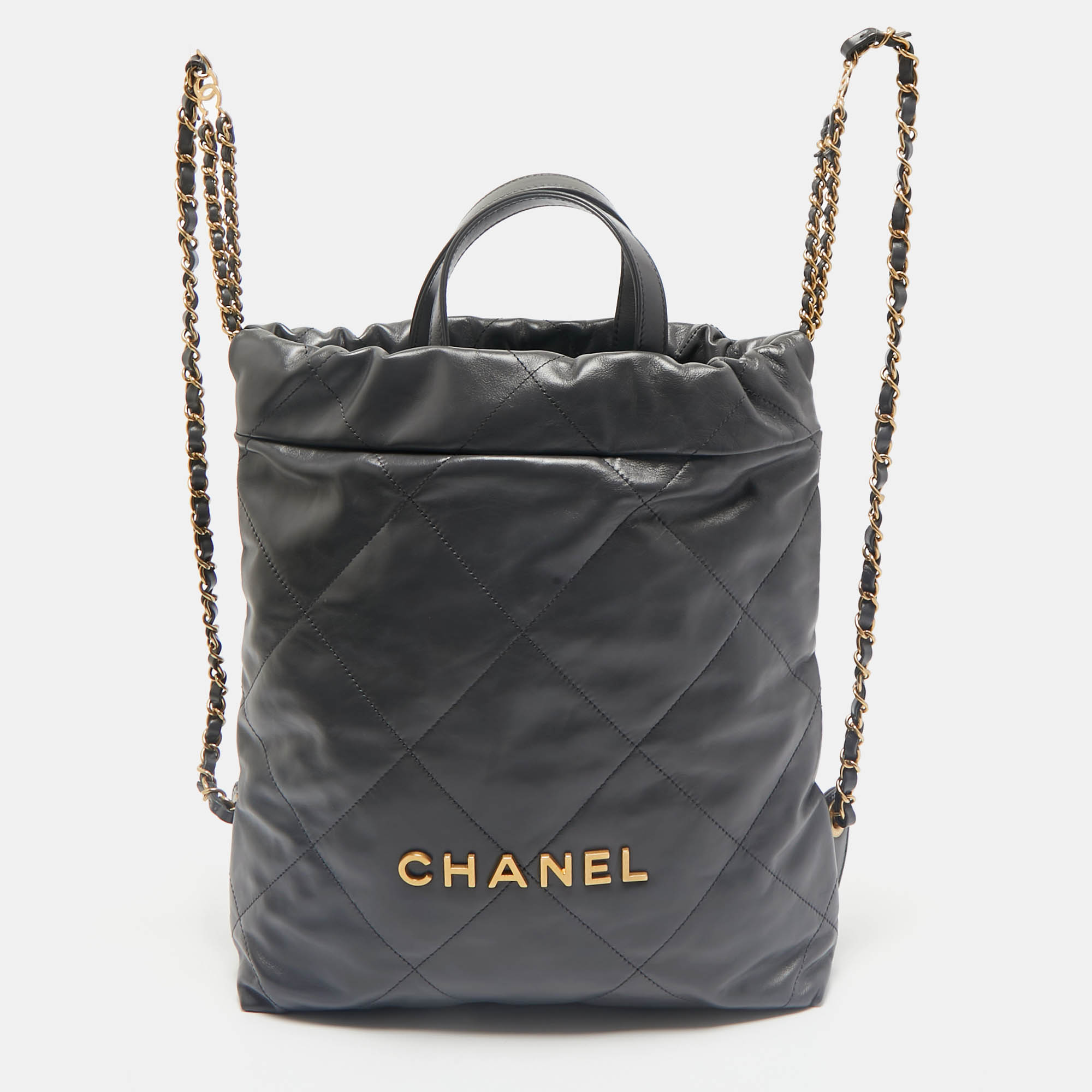 

Chanel Dark Grey Quilted Leather 22 Backpack