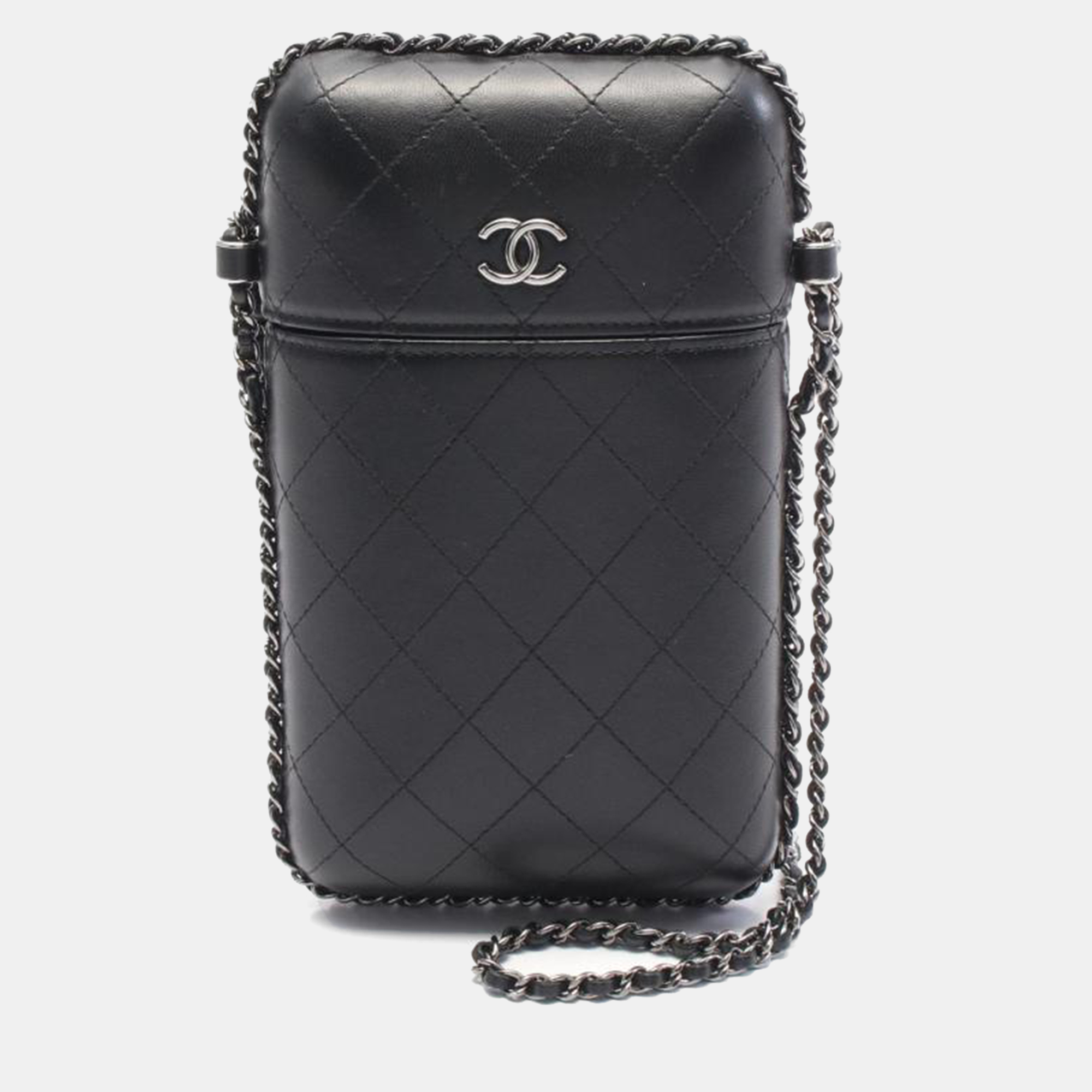 

Chanel Black Leather Chain Around Phone Holder