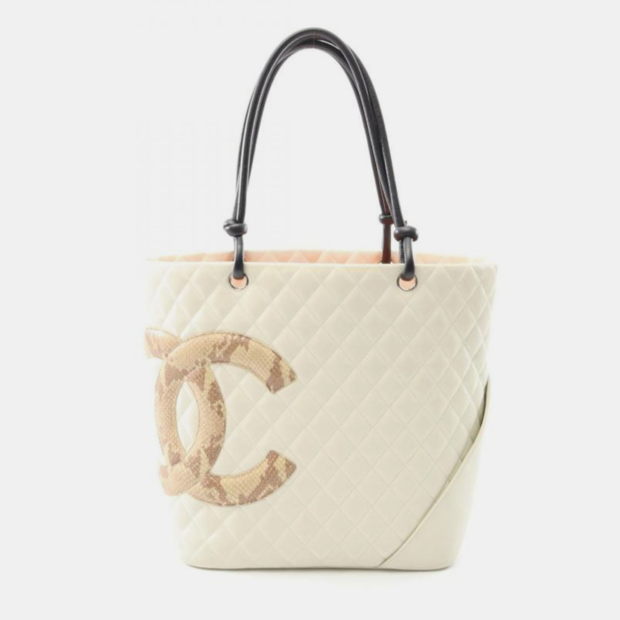 

Chanel White Quilted Leather And Python Cambon Tote Bag