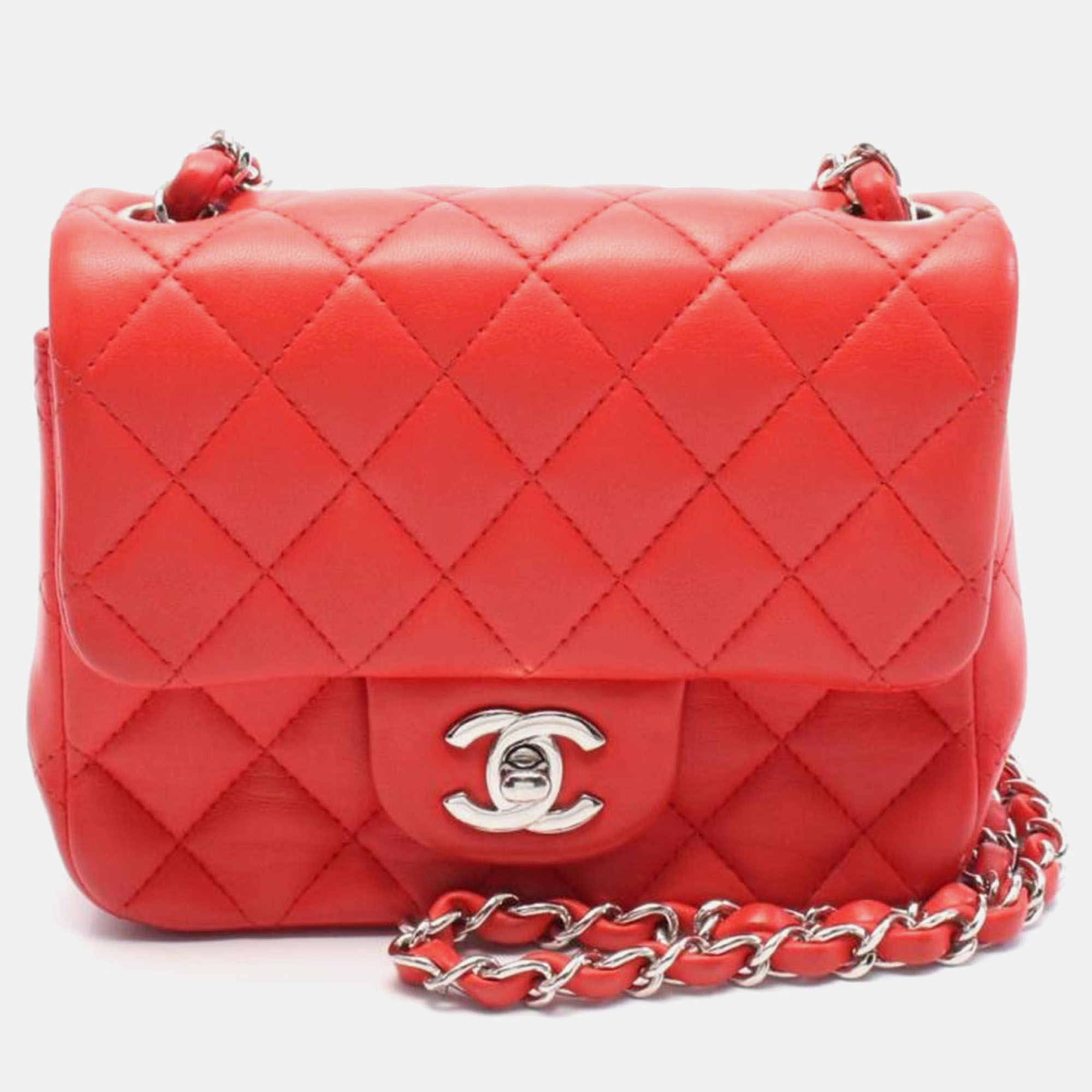 

Chanel Red Quilted Lambskin Mini Square Flap Bag