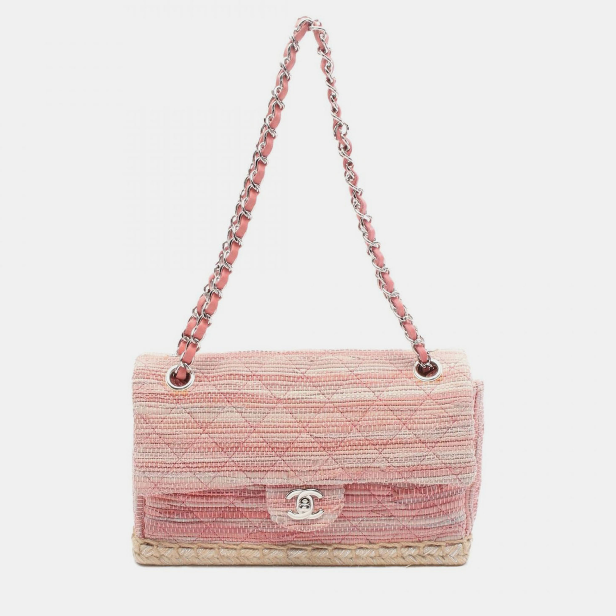 

Chanel Pink Quilted Tweed Espadrille Chain Flap Bag