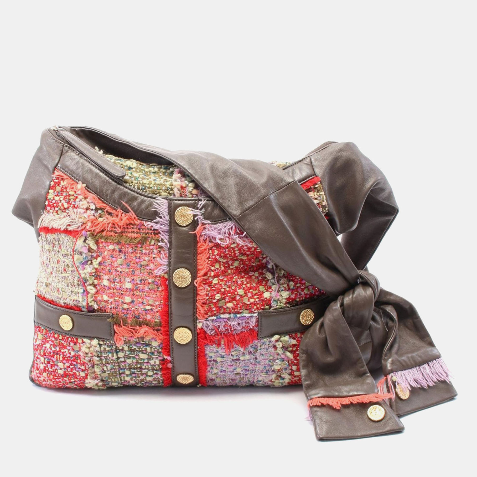 

Chanel Multicolor/Brown Tweed Lambskin Large Girl Bag