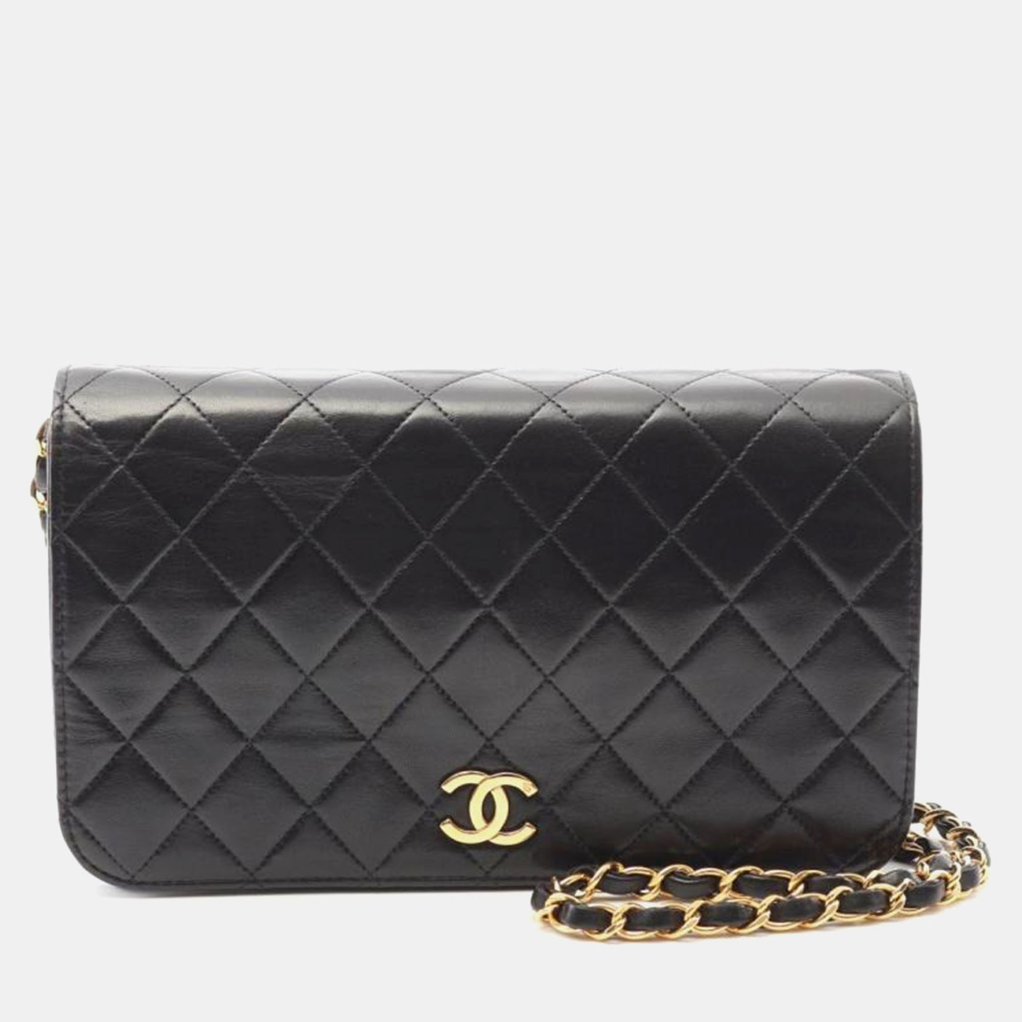 

Chanel Black Lambskin Leather Matelasse Full Flap Bag
