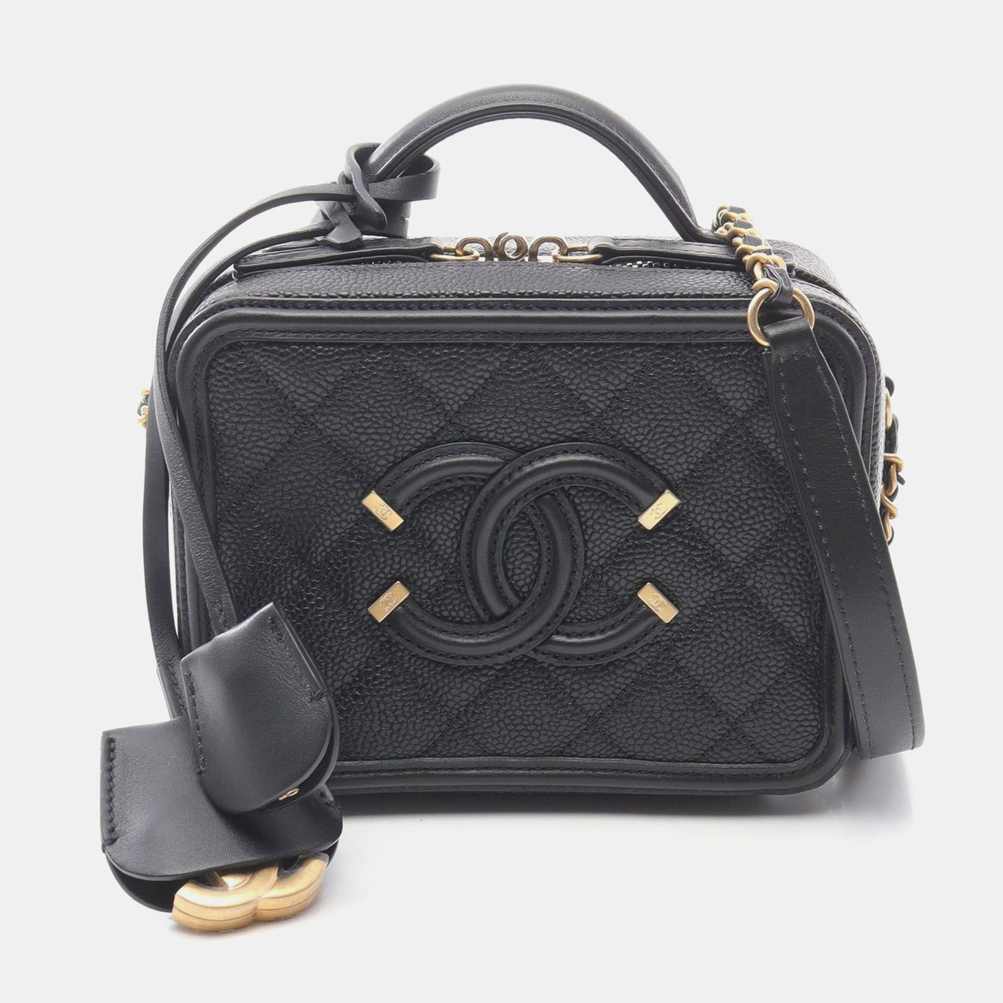 

Chanel Black Calfskin CC Figley Vanity Matelasse Small Shoulder Bag