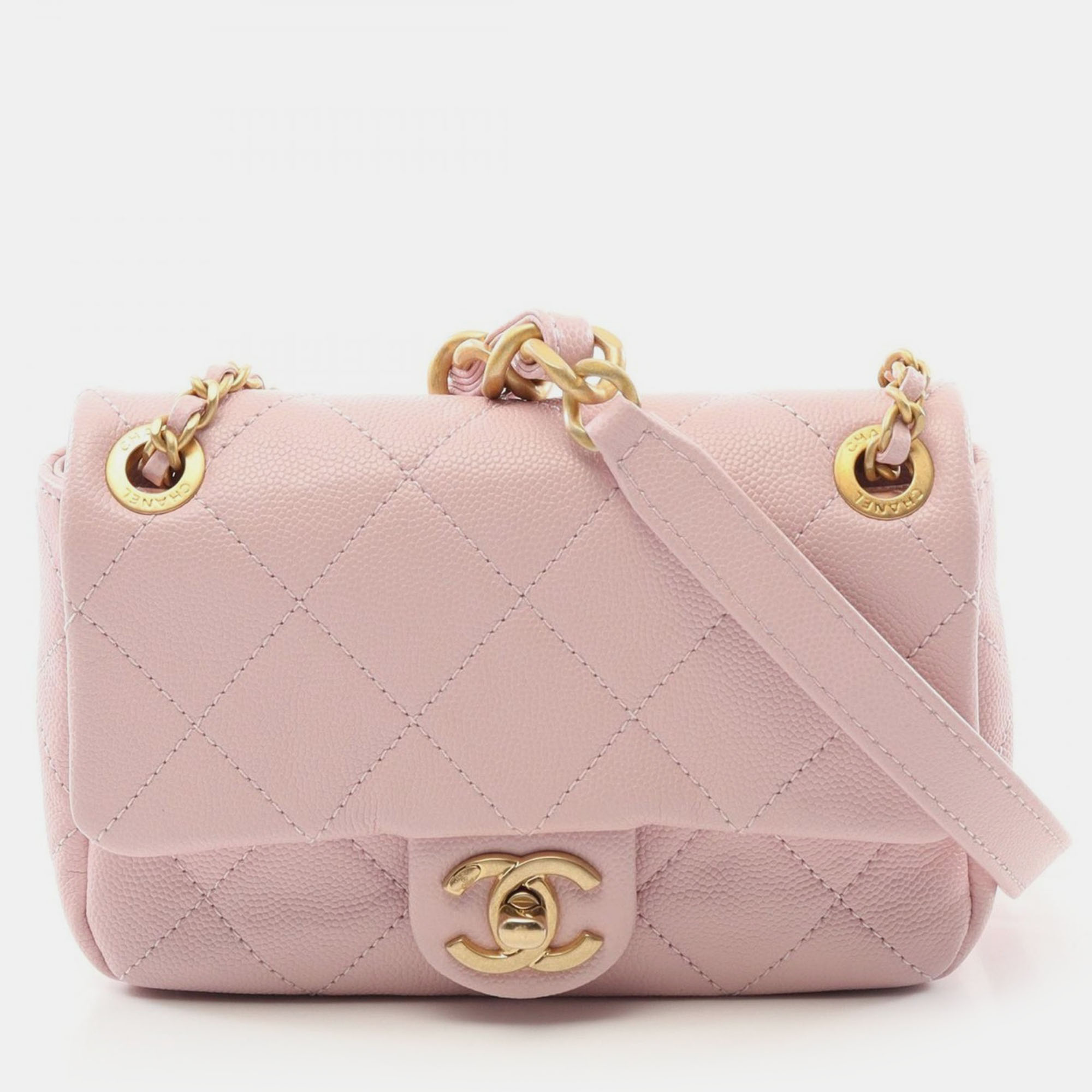 

Chanel Pink Grained Calfskin Leather Matelasse Chain Crossbody Bag