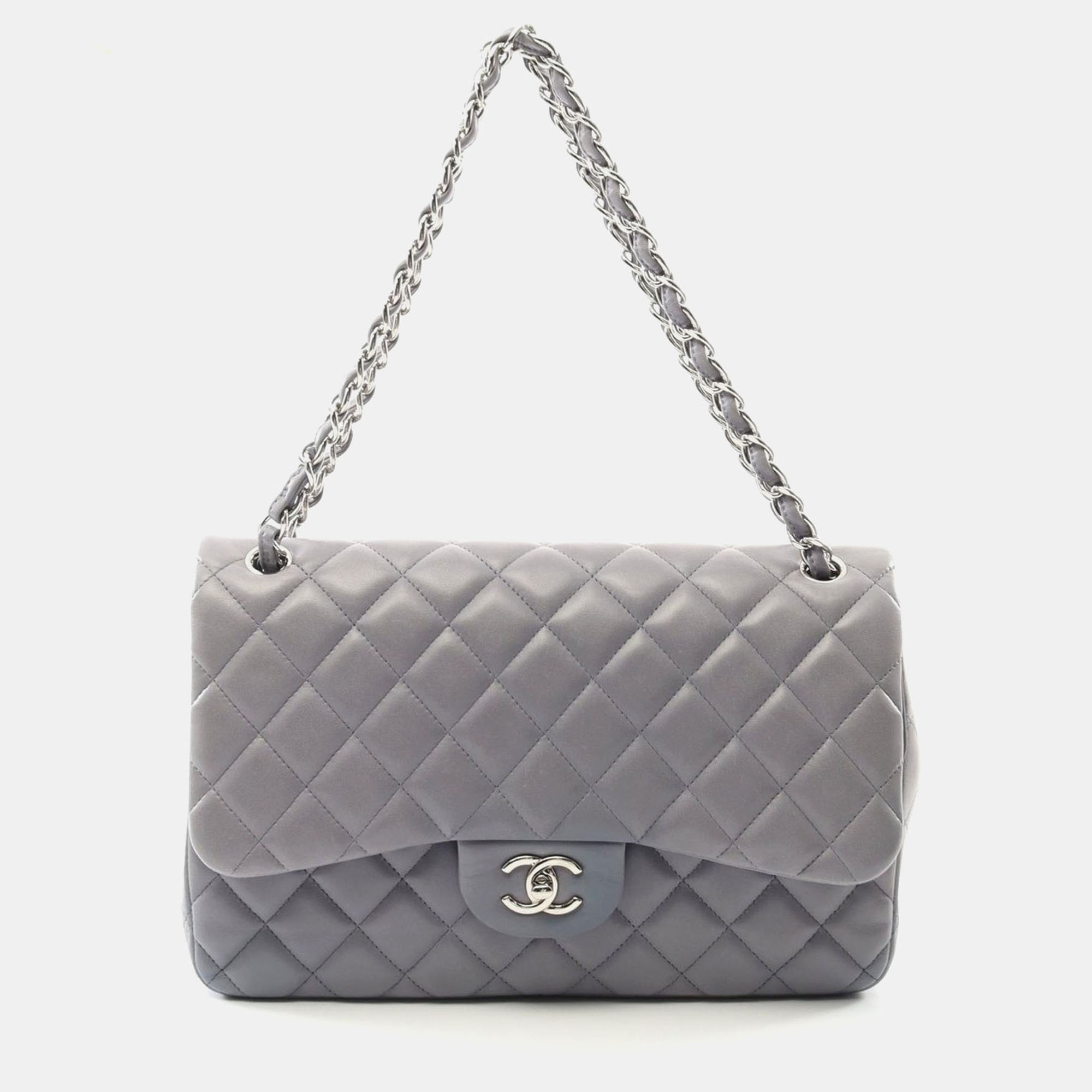 

Chanel Purple Leather Matelasse 30 Classic Large W Flap Bag