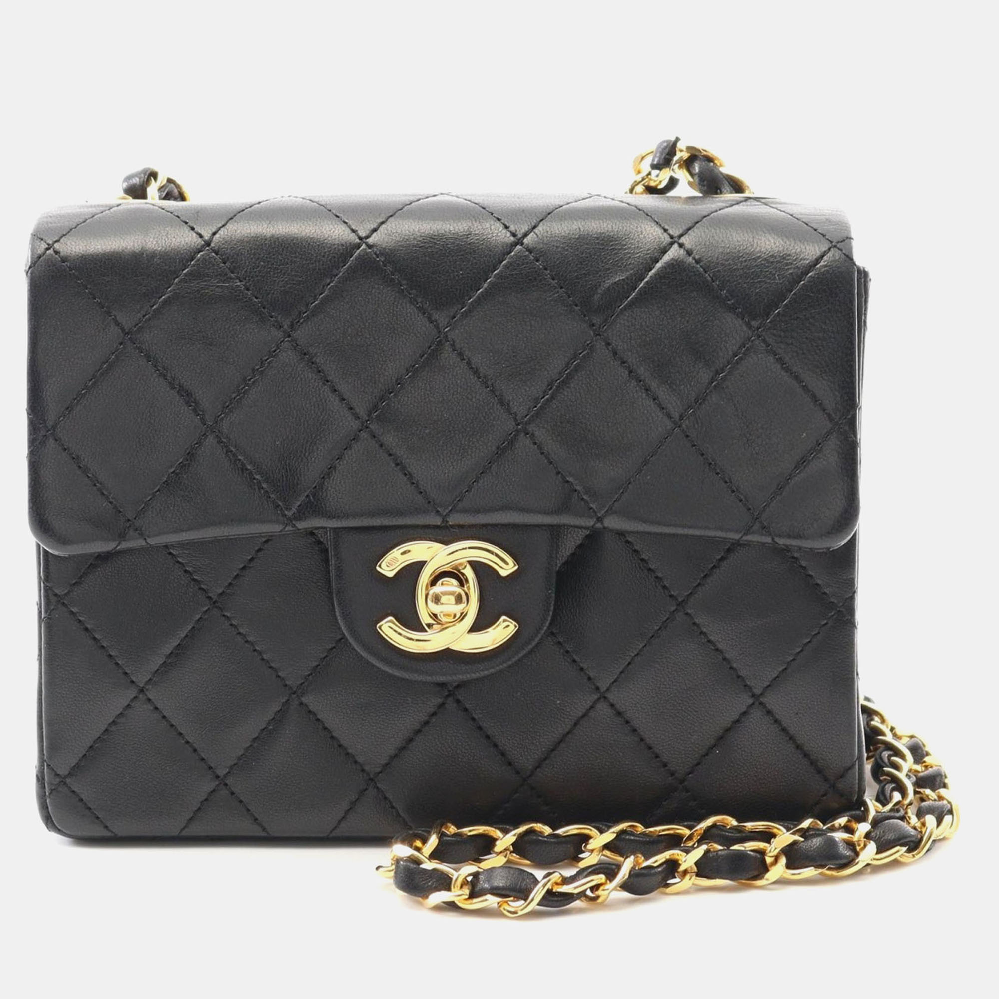 

Chanel Black Lambskin Leather Matelasse Chain Mini Crossbody Bag