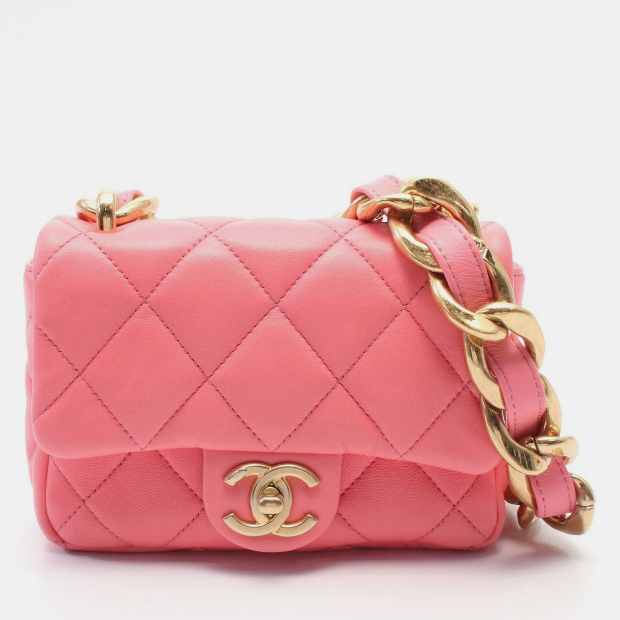 

Chanel Pink Lambskin Leather Matelasse Mini Chain Shoulder Bag
