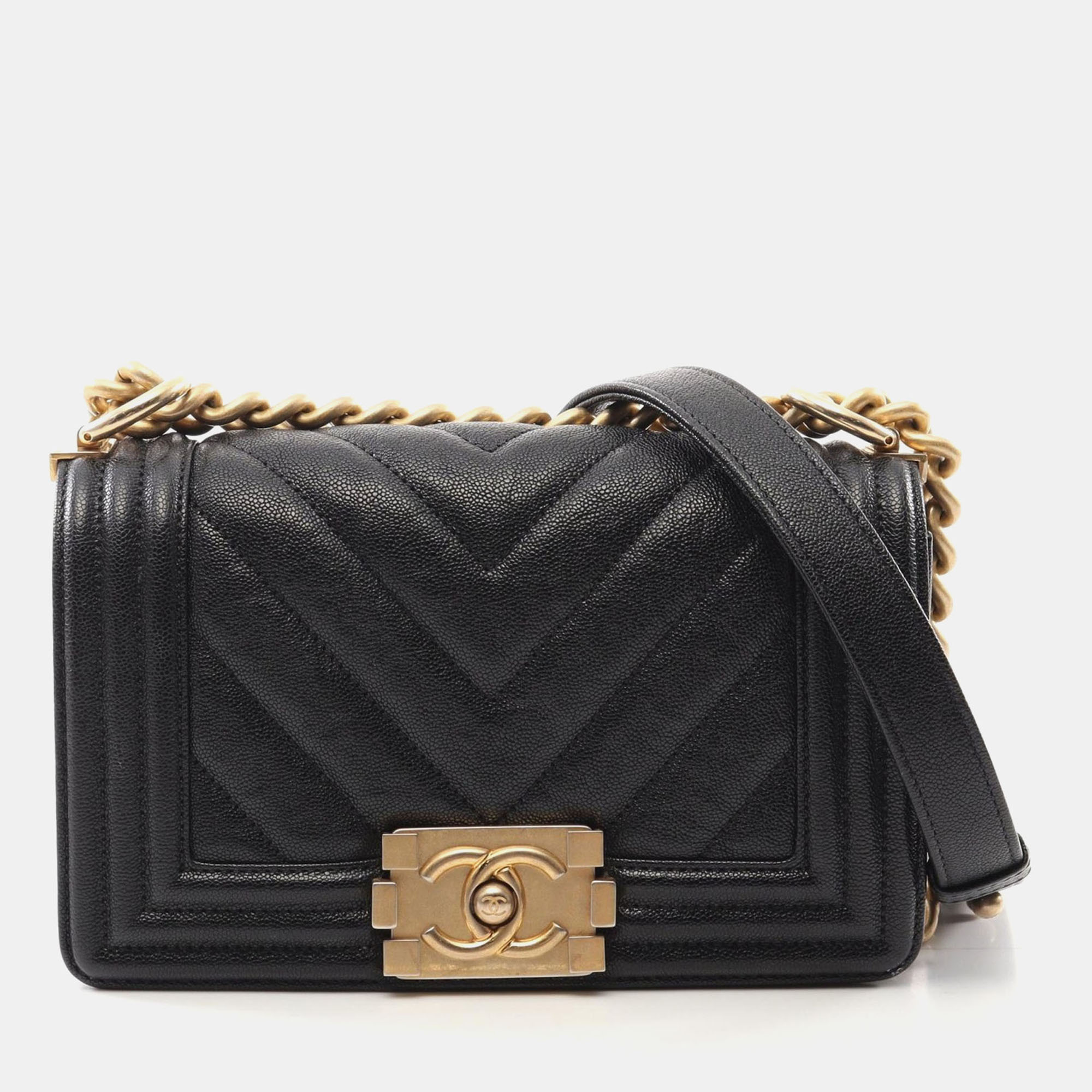 

Chanel Black Caviar Chevron Quilted Boy Flap Bag