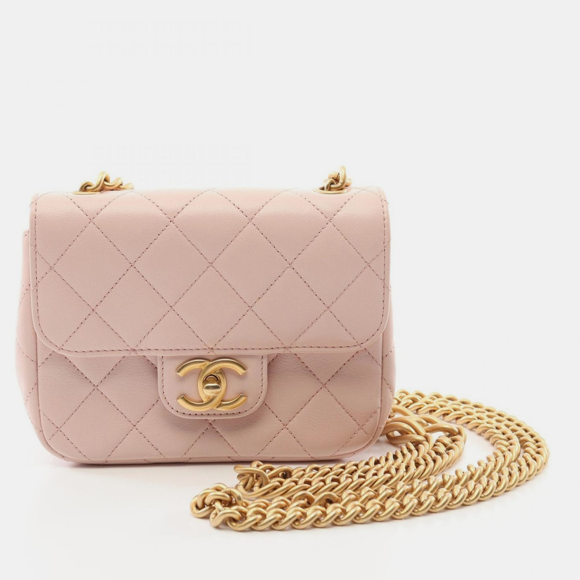 

Chanel Pink Lambskin Leather Matelasse Chain Mini Shoulder Bag