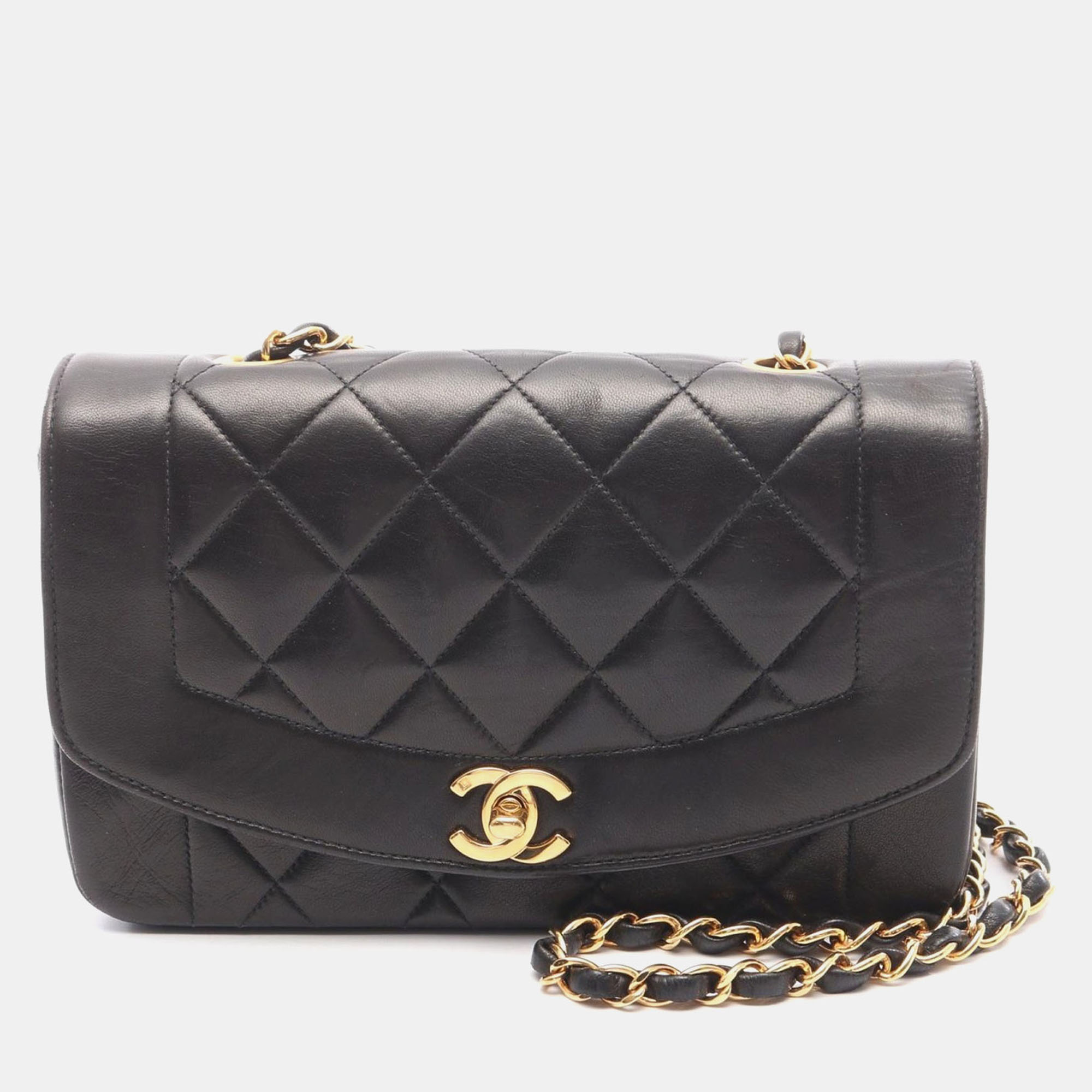 

Chanel Black Lambskin Leather Matelasse Diana Flap Bag