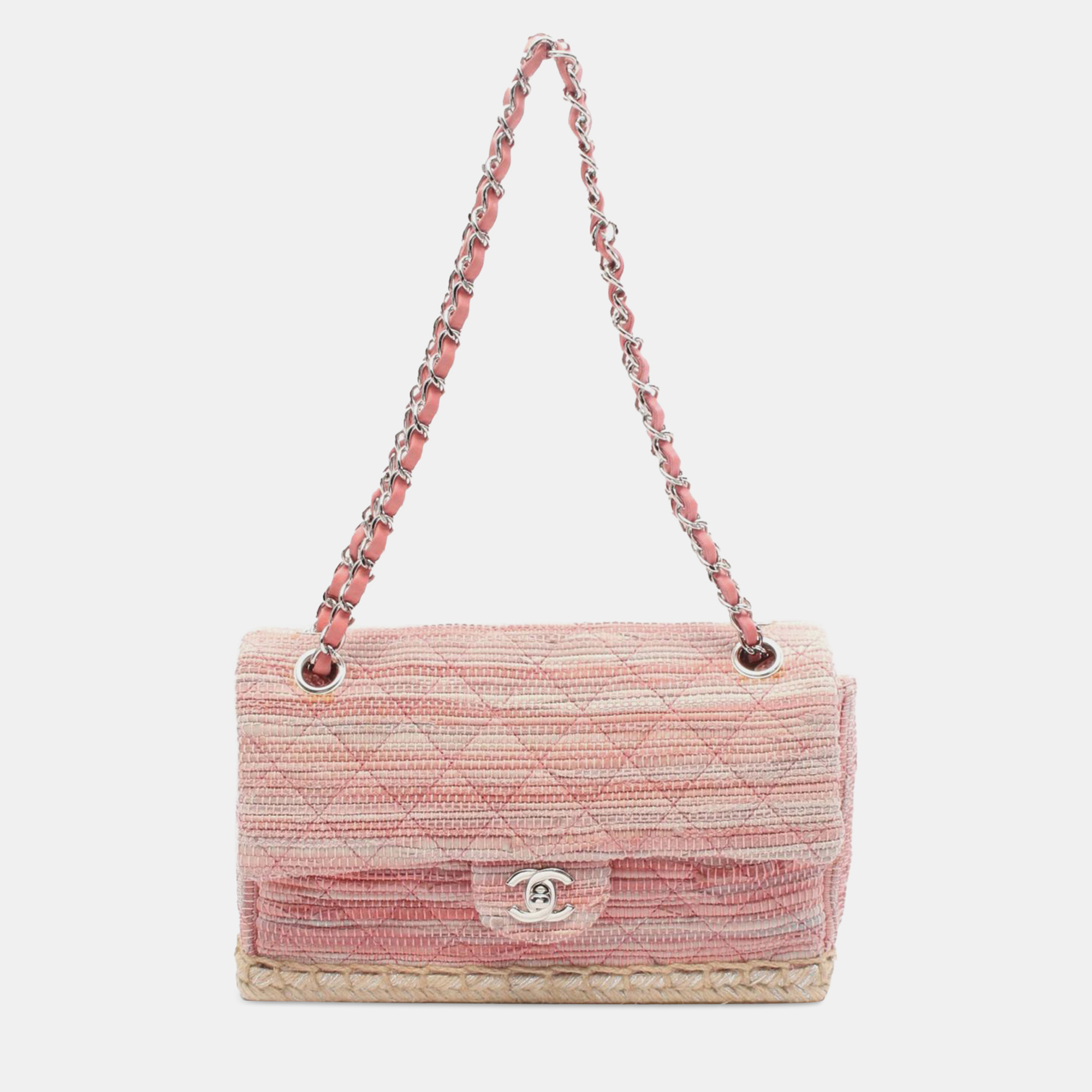 

Chanel Pink Quilted Cotton and Jute Espadrille Chain Flap