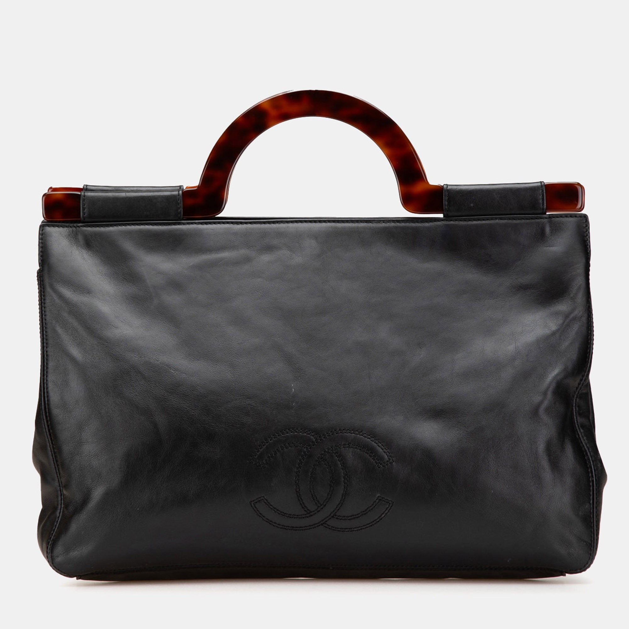 

Chanel Black CC Lambskin Tortoise Handle Tote
