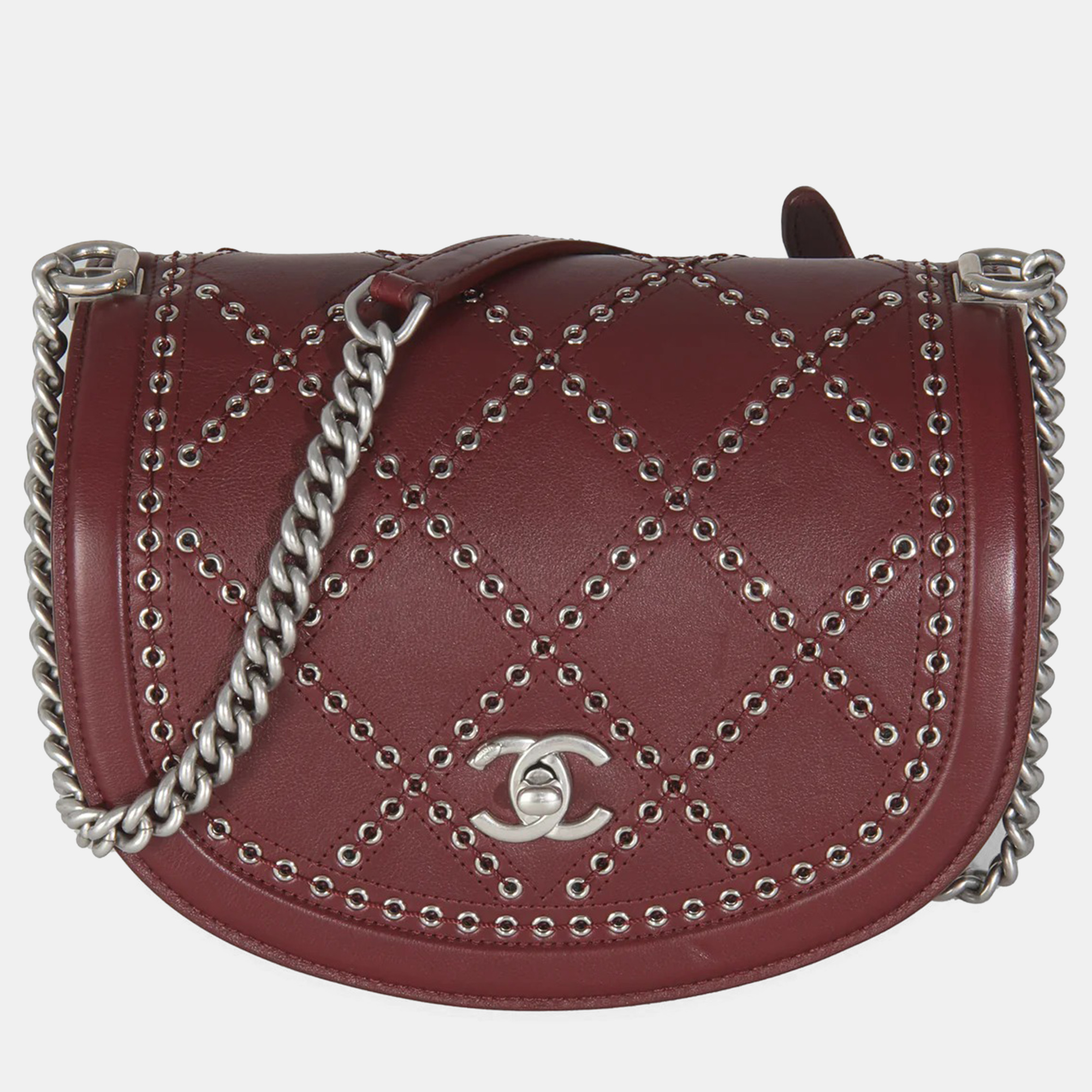 

Chanel Burgundy Calfskin Small Coco Eyelets Flap Bag