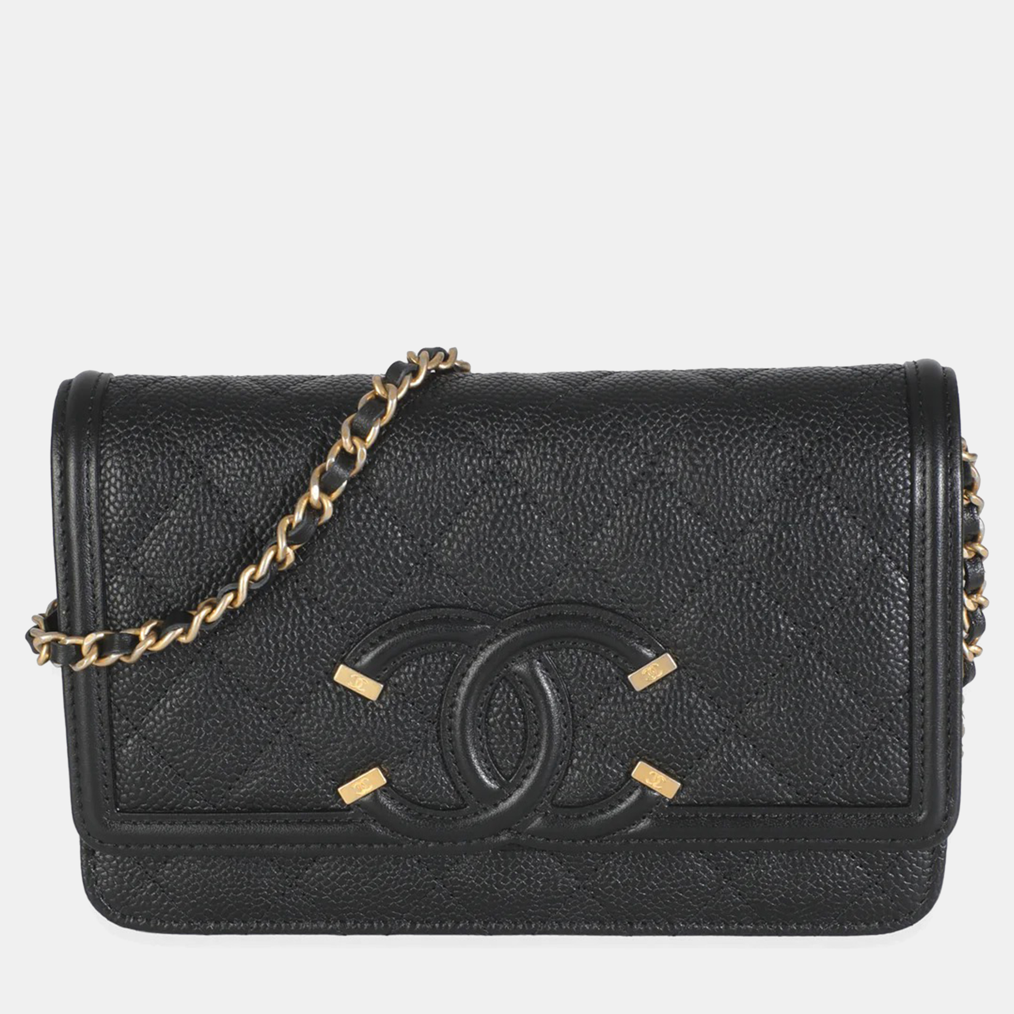 

Chanel Black Quilted Caviar Filigree Wallet On Chain