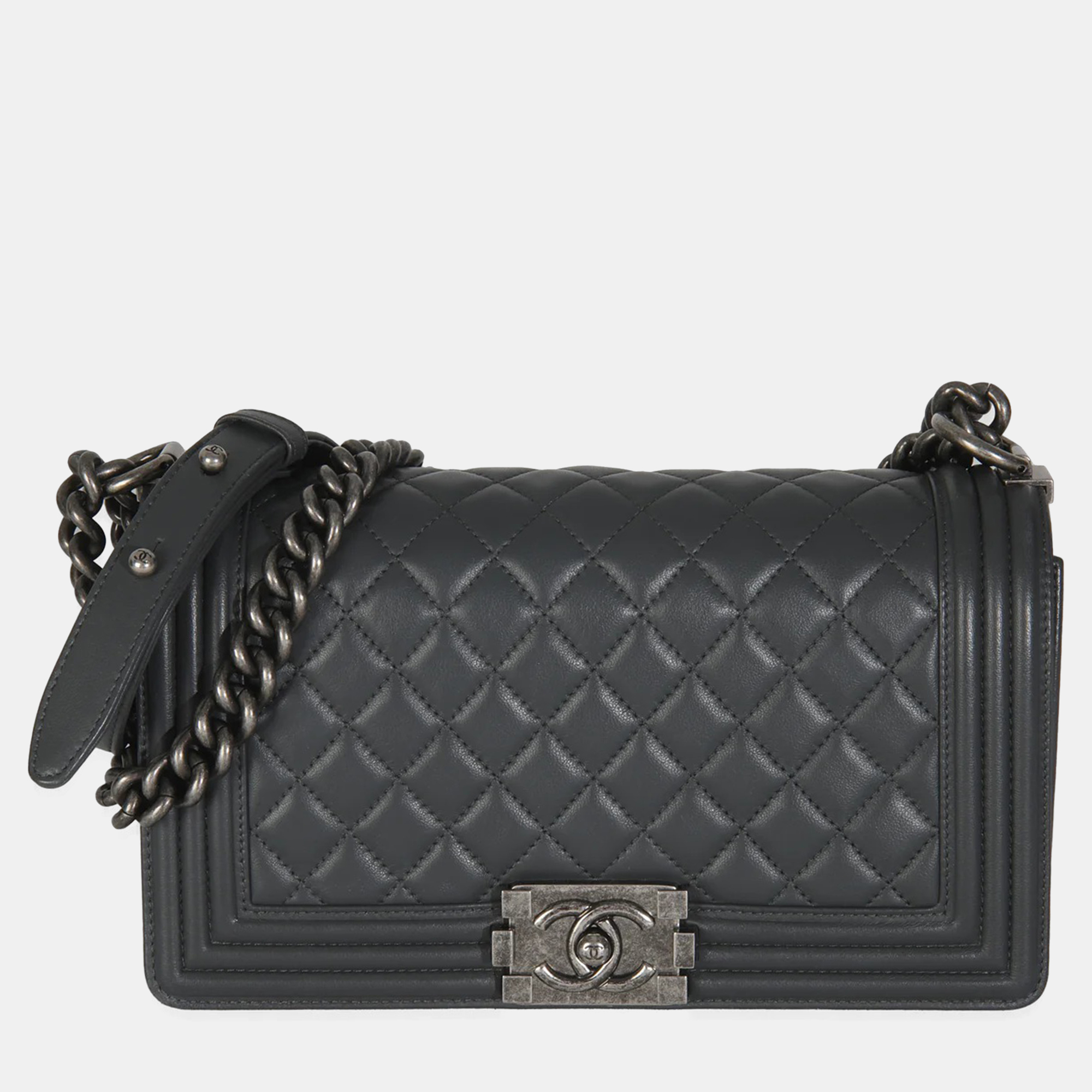 

Chanel Dark Grey Quilted Lambskin Old Medium Boy Bag