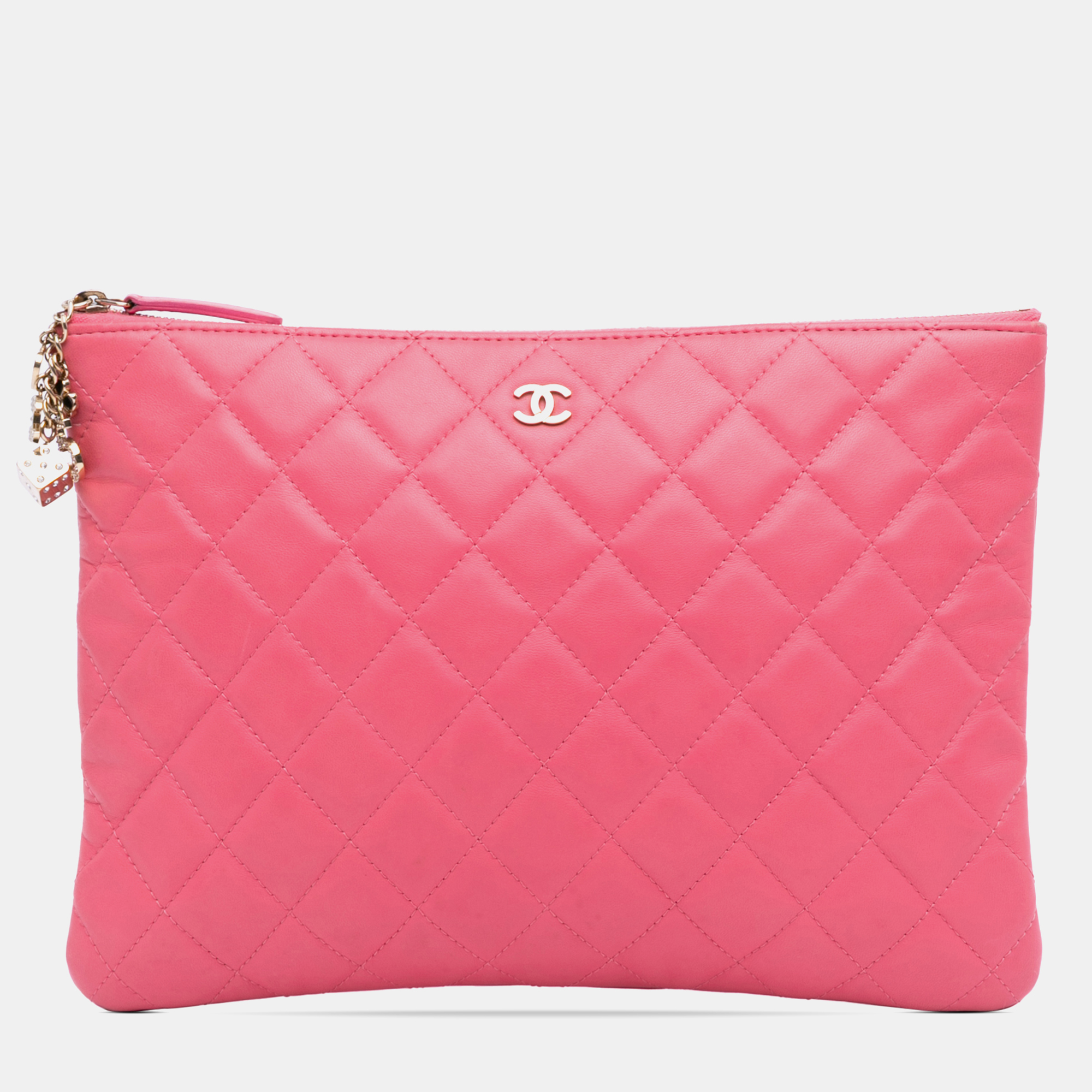 

Chanel Pink Medium Quilted Lambskin Casino Charms O Case Clutch