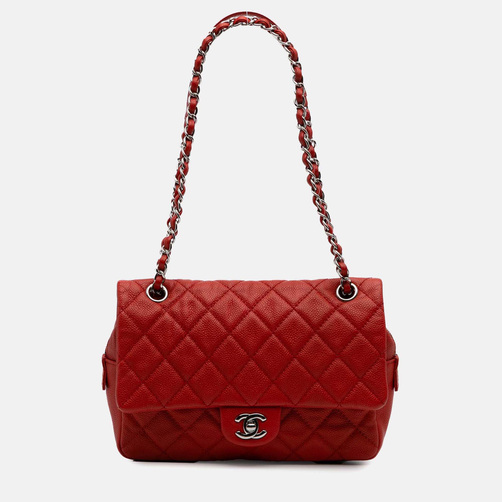 

Chanel Orange Medium Quilted Caviar Easy Flap