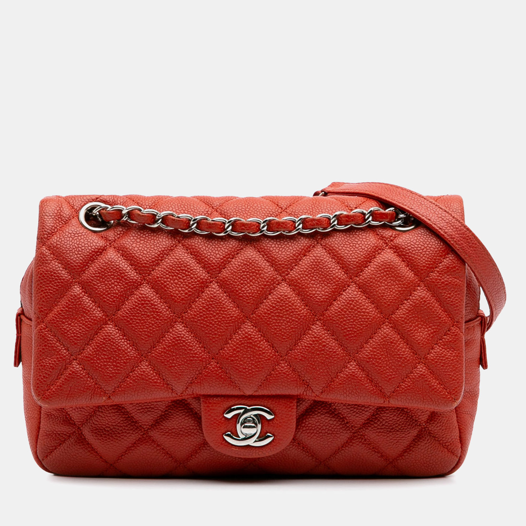 

Chanel Orange Medium Quilted Caviar Easy Flap