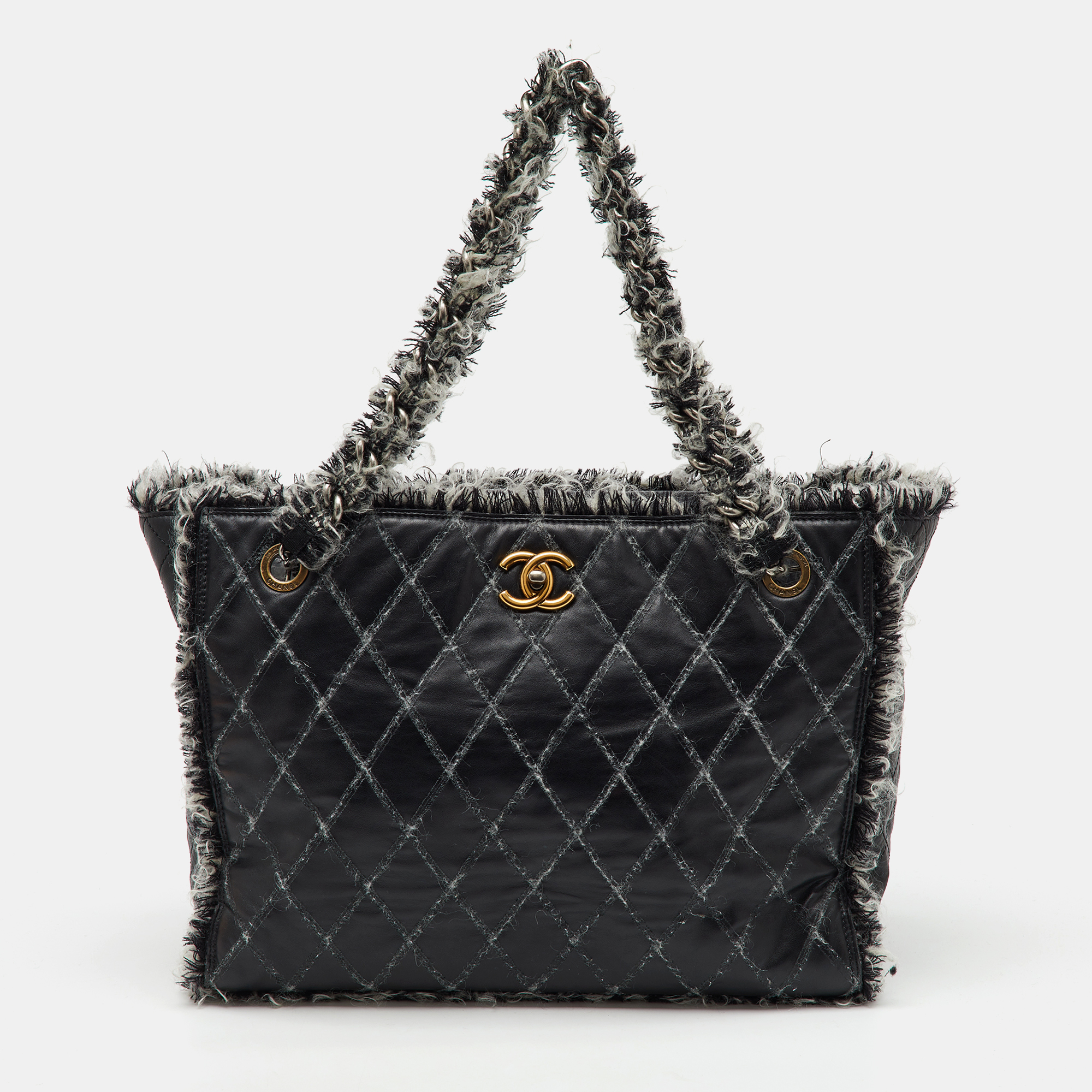 

Chanel Black Quilted Leather and Funny Tweed CC Shopper Tote