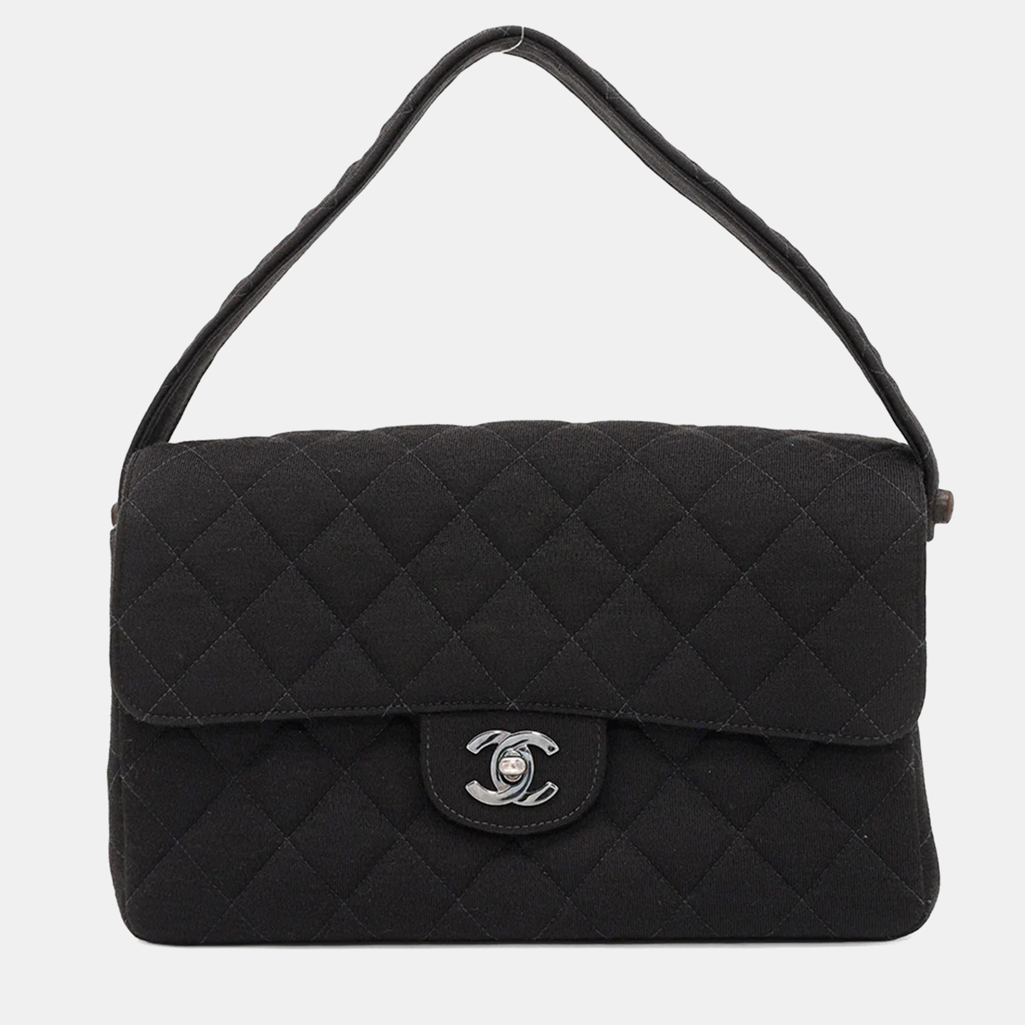 

Chanel Black Cotton Matelasse Double Face Handbag