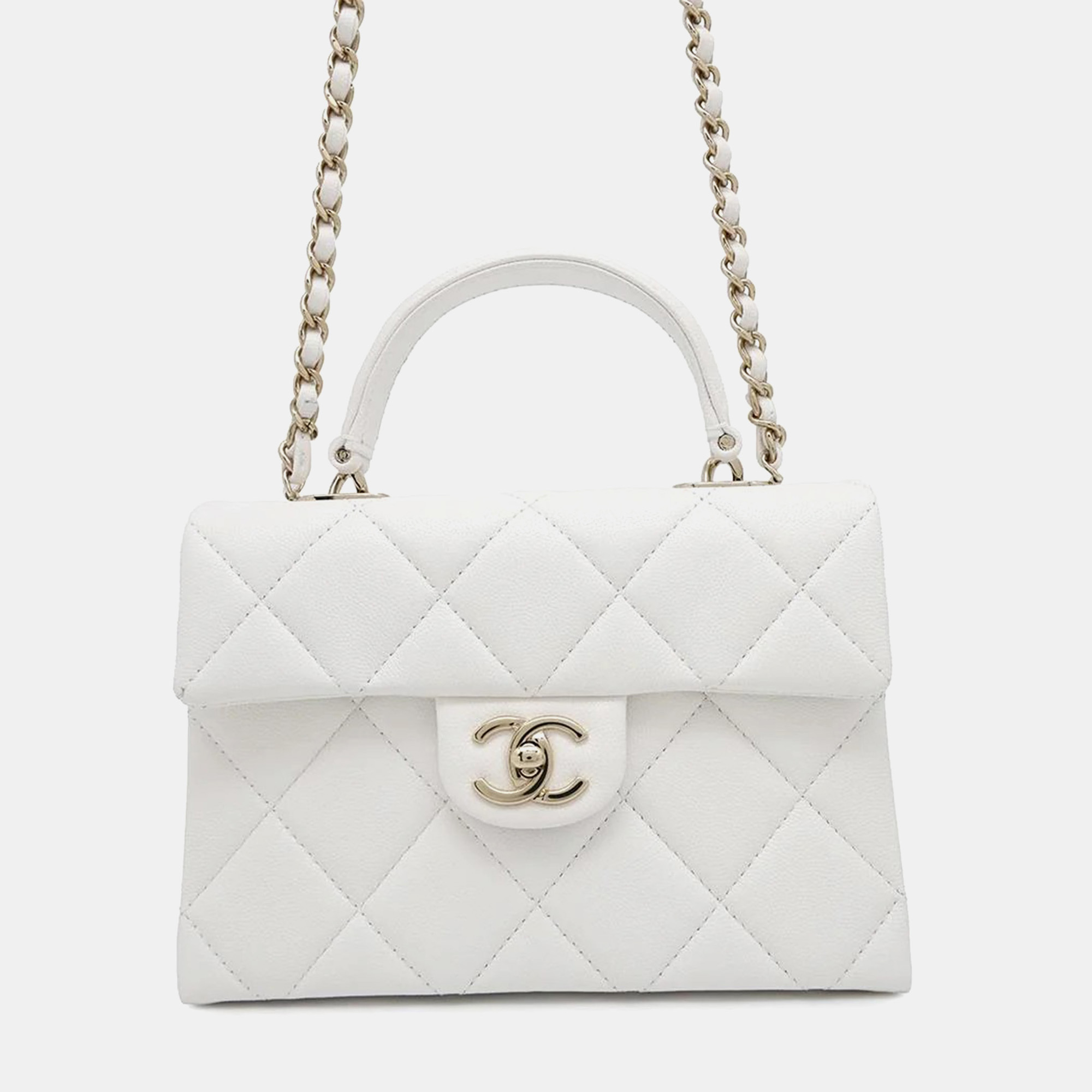 

Chanel Matelasse 2Way Top Handle White Caviar Leather