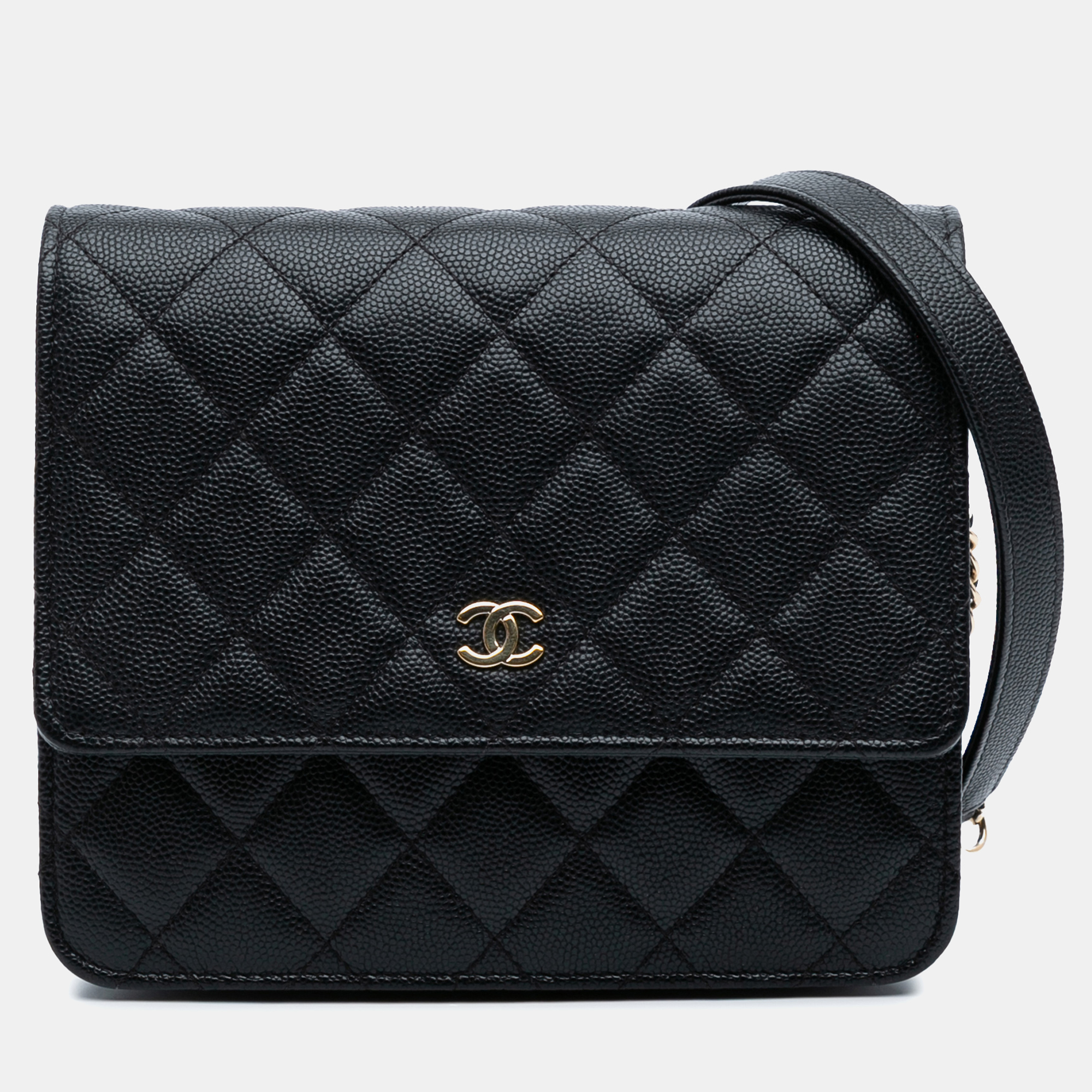 

Chanel Black Quilted Caviar Square Wallet on Chain
