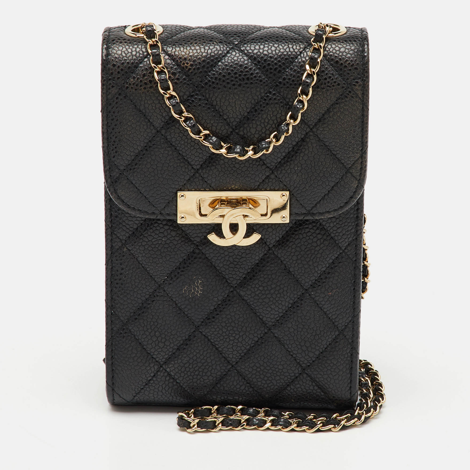 

Chanel Black Quilted Caviar Leather Golden Class Mini WOC Clutch Bag