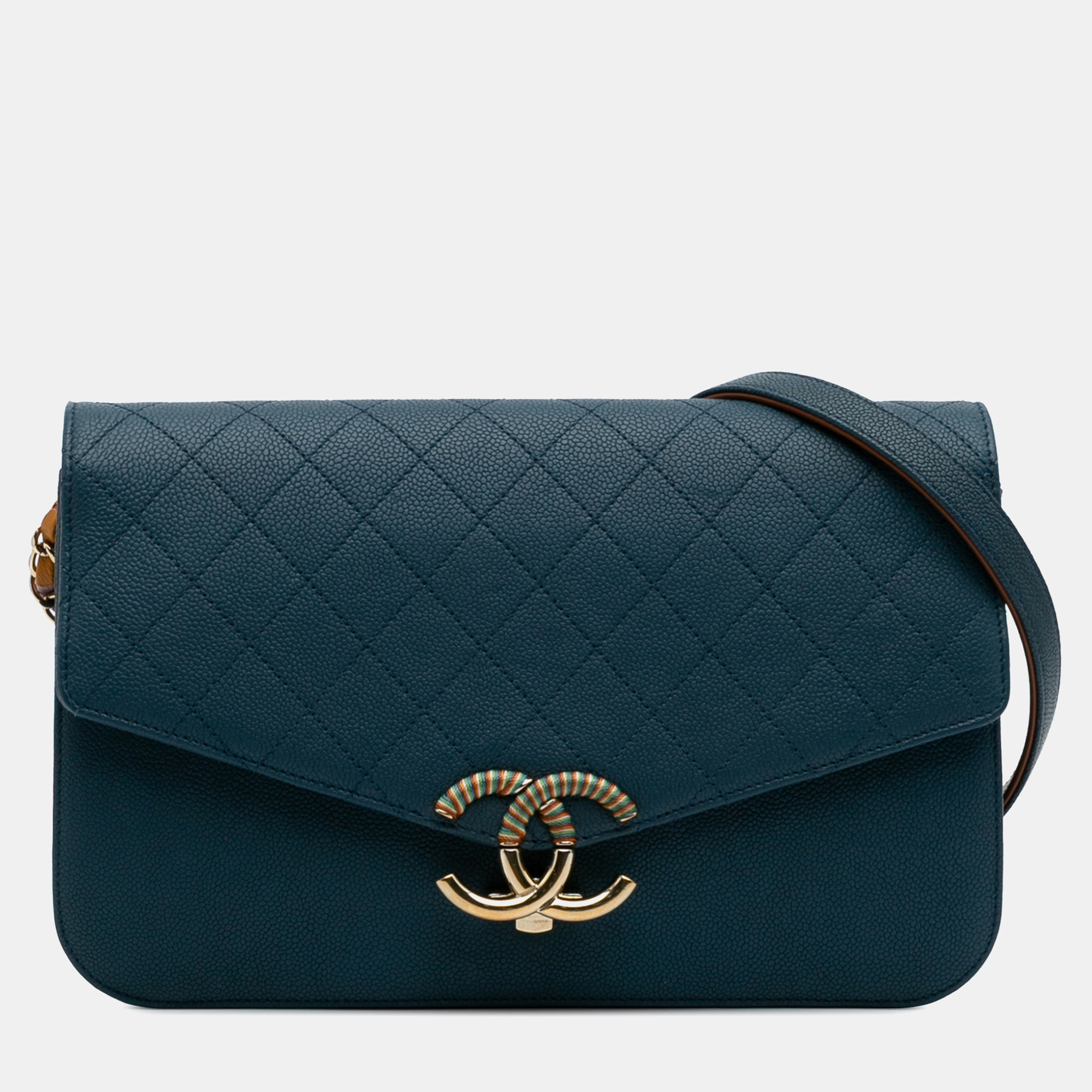 

Chanel Blue Paris Cuba Quilted Caviar Thread Around Flap