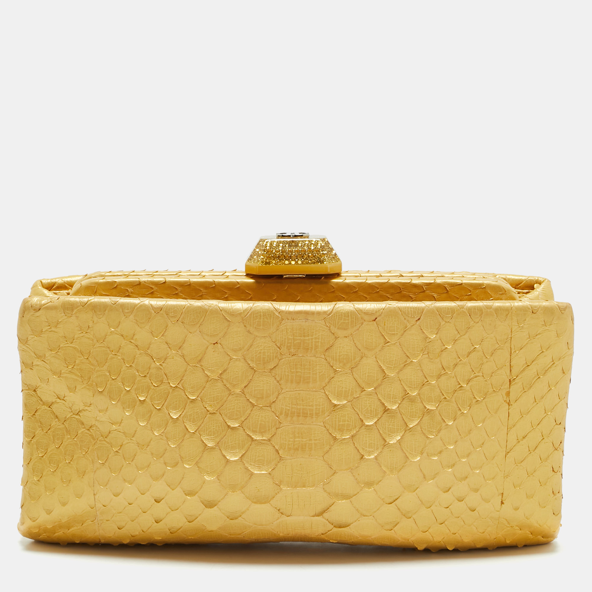 

Chanel Gold Python Kiss Lock Frame Clutch