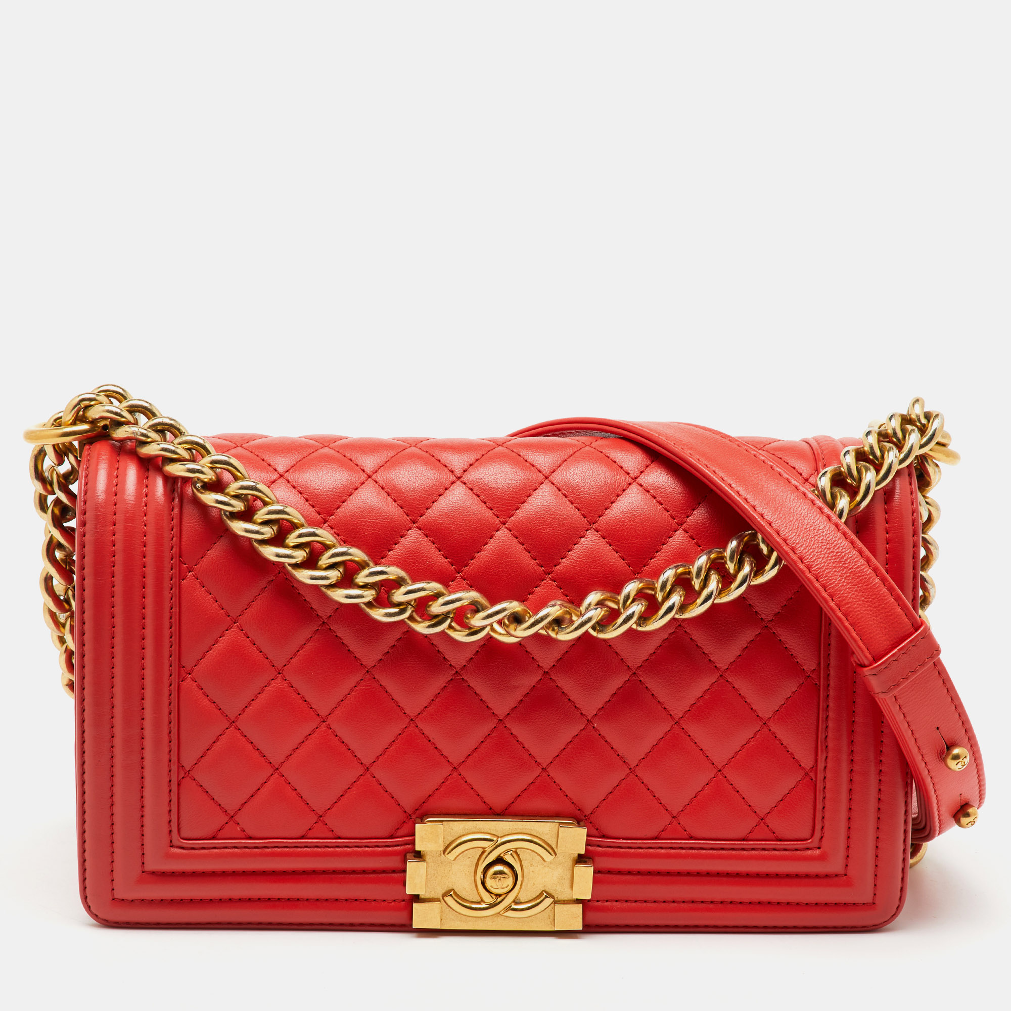 

Chanel Orange Quilted Leather  Boy Flap Bag