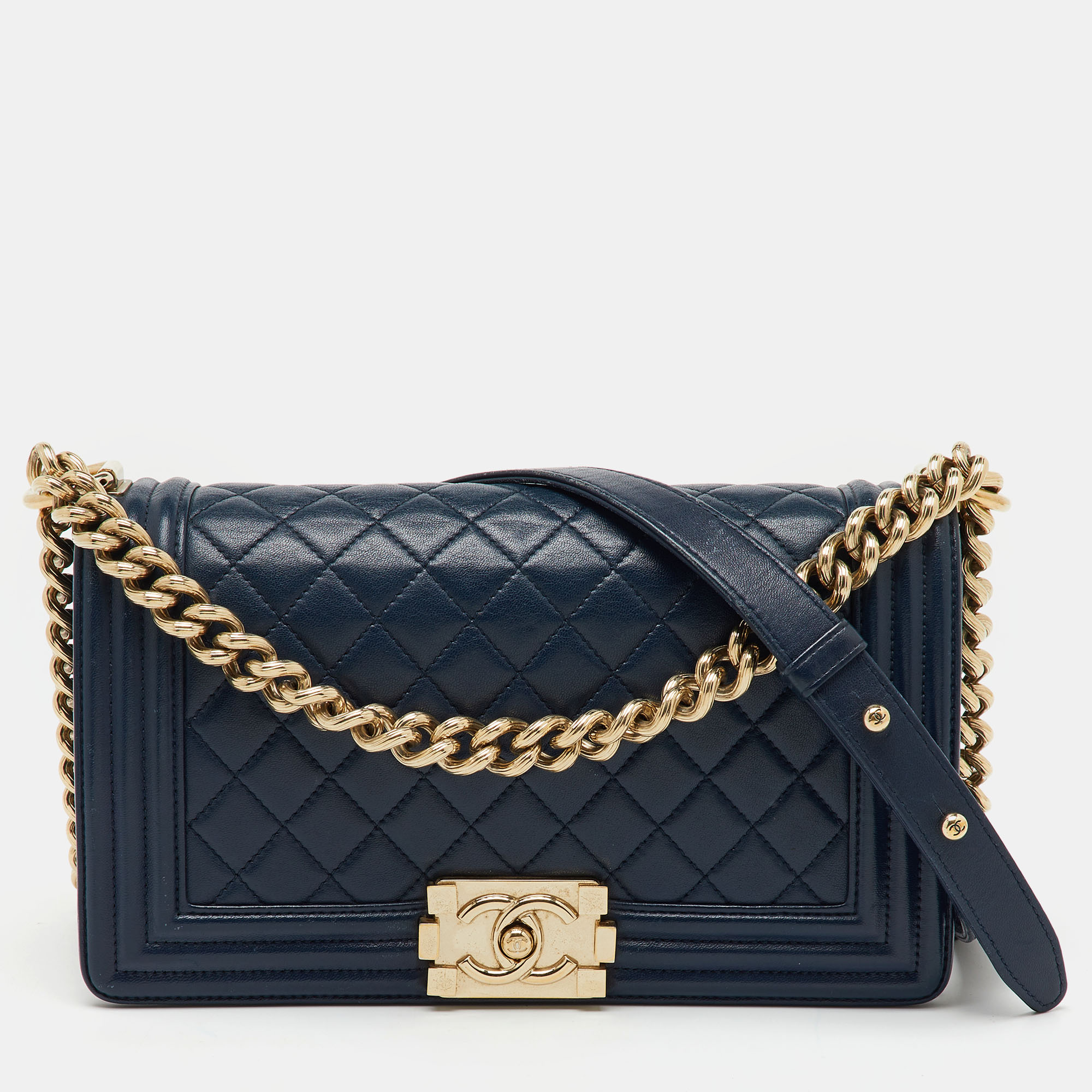 

Chanel Navy Blue Quilted Leather Medium Boy Flap Bag