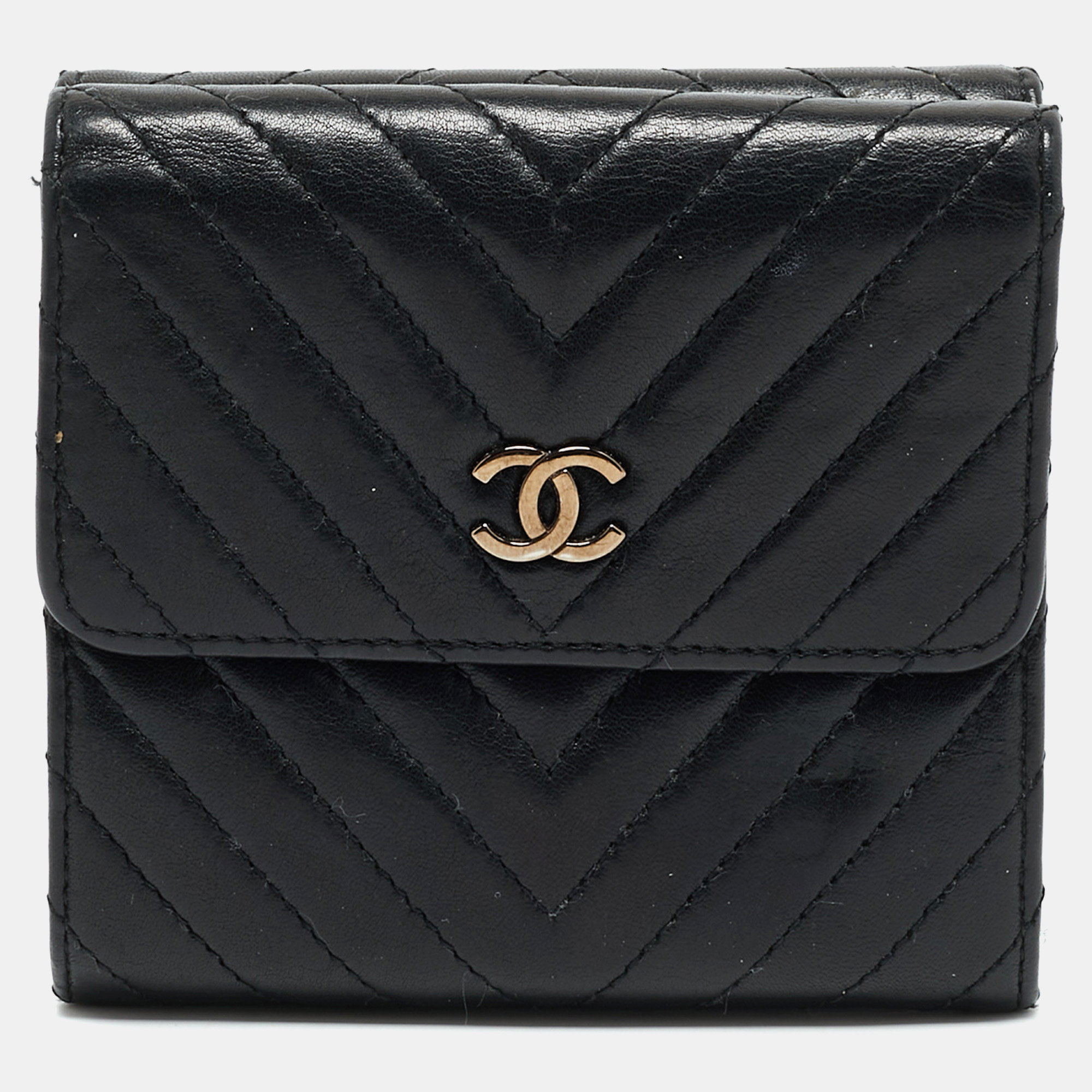

Chanel Black Chevron Leather CC Compact Wallet